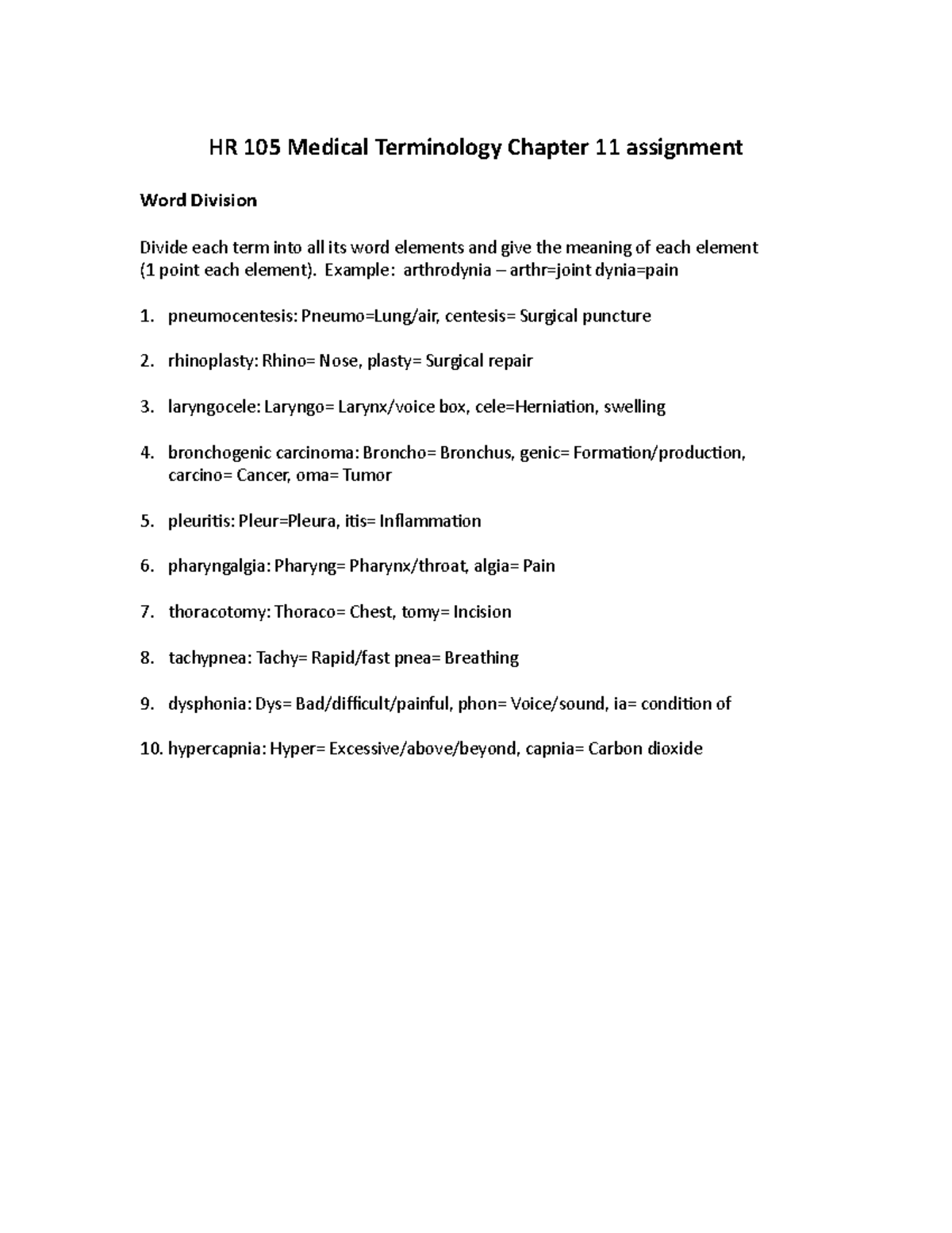 medical terminology chapter 11 homework