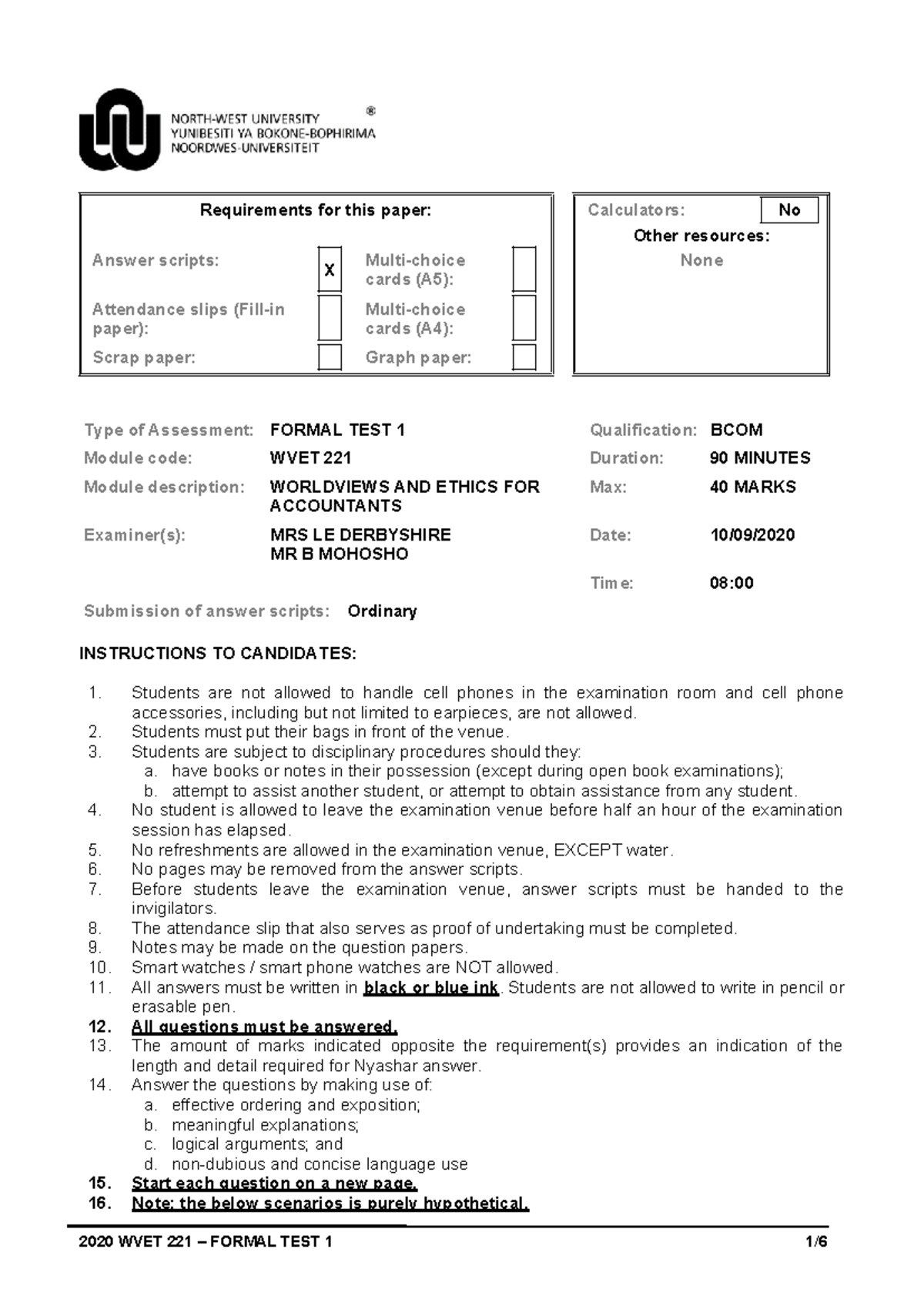 2020+WVET221+-+Formal+Test+1+final - Requirements for this paper ...