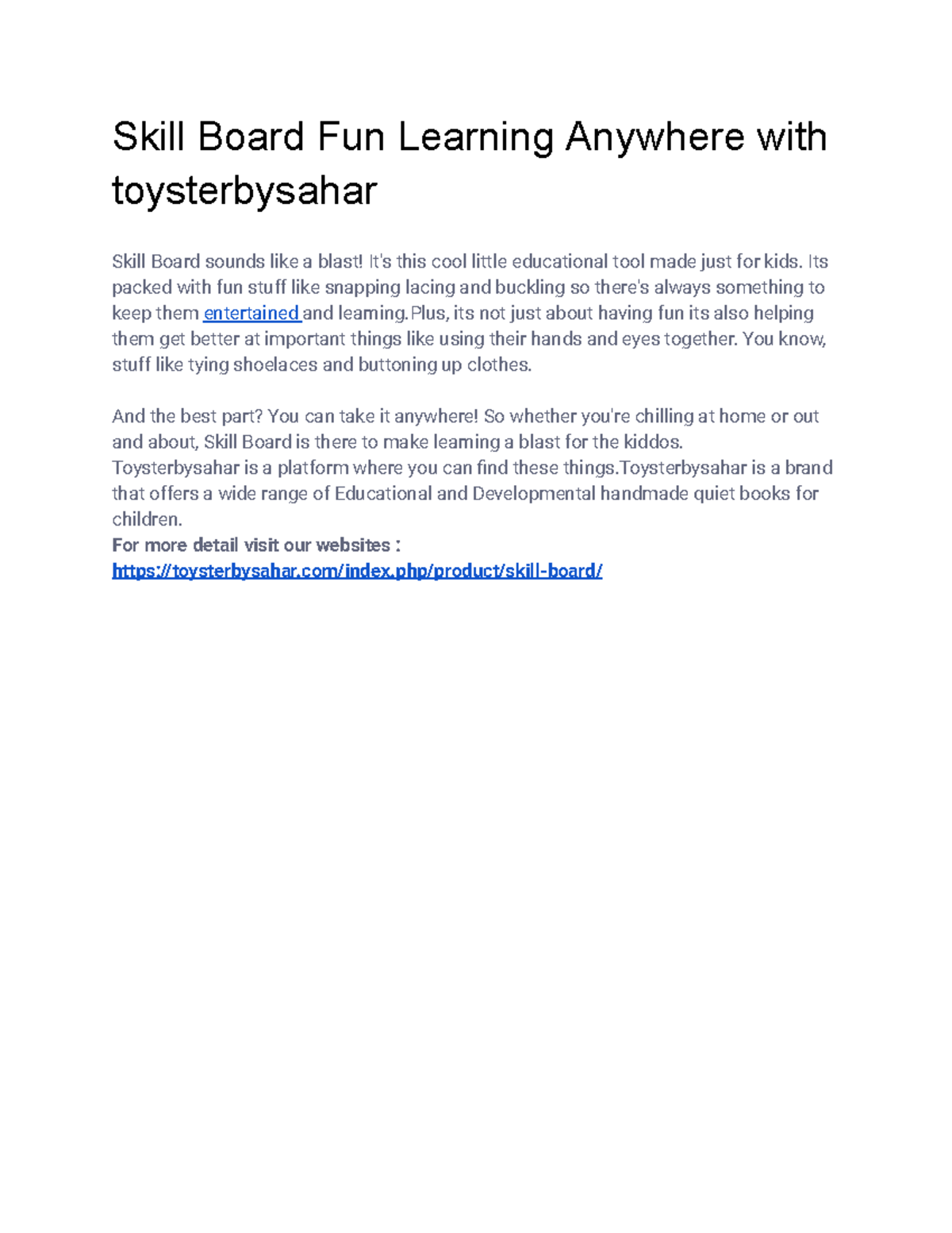 Skill Board Fun Learning Anywhere with toysterbysahar - Skill Board Fun ...