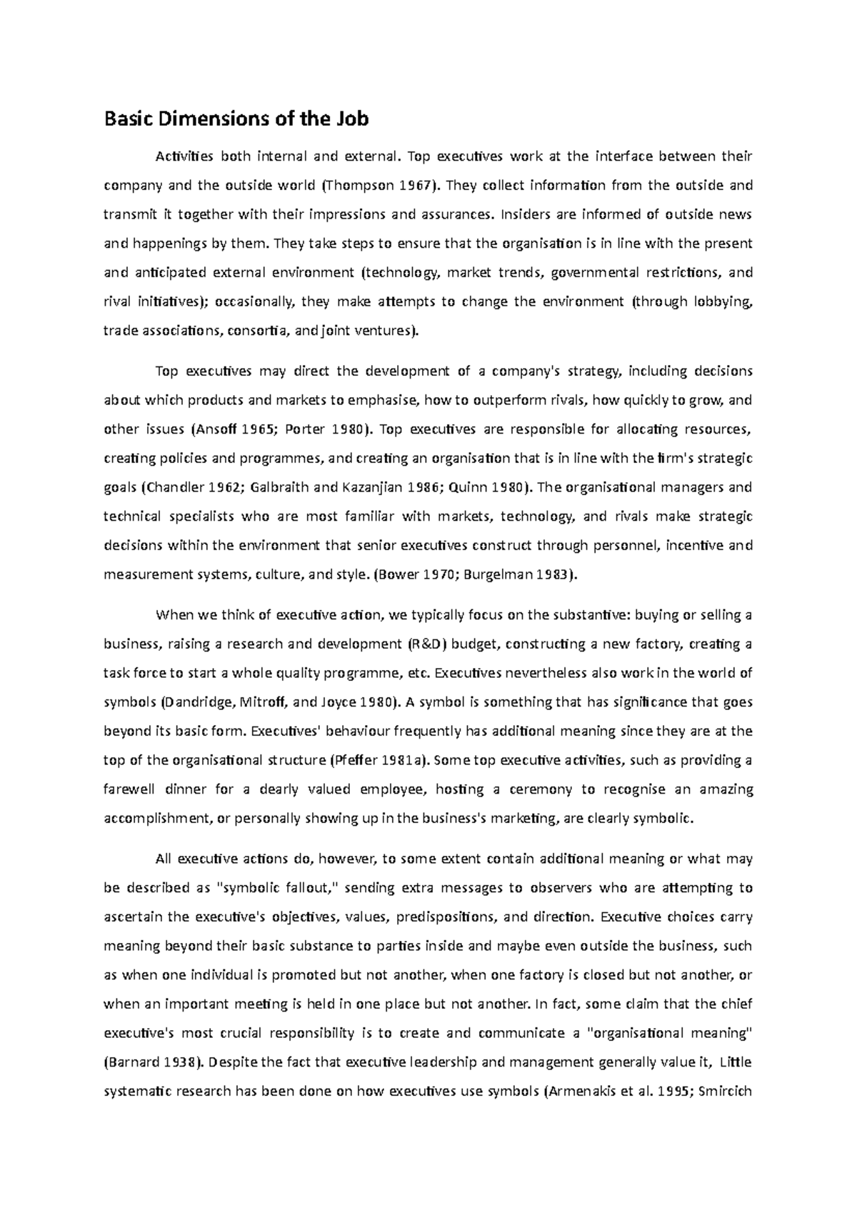 Basic Dimensions of the Job Basic Dimensions of the Job Activities