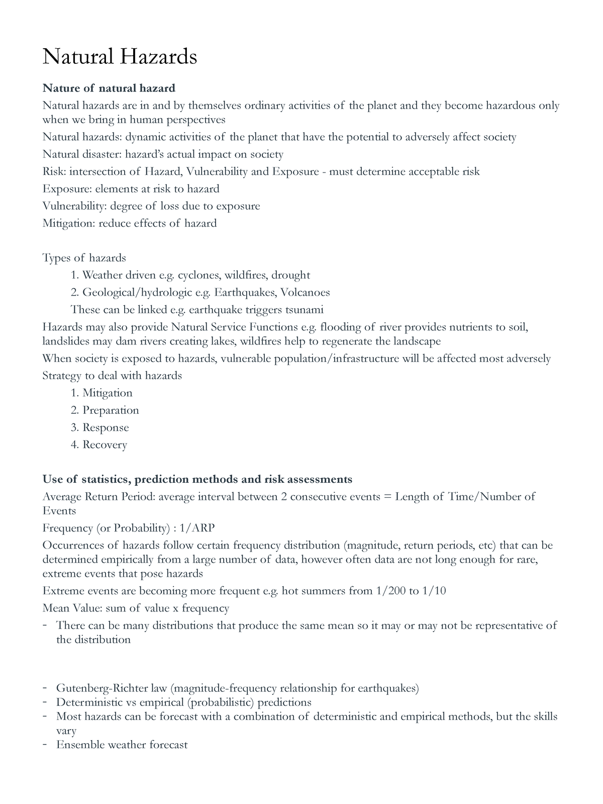 Natural Hazards Lecture 1 Notes - Natural Hazards Nature Of Natural 