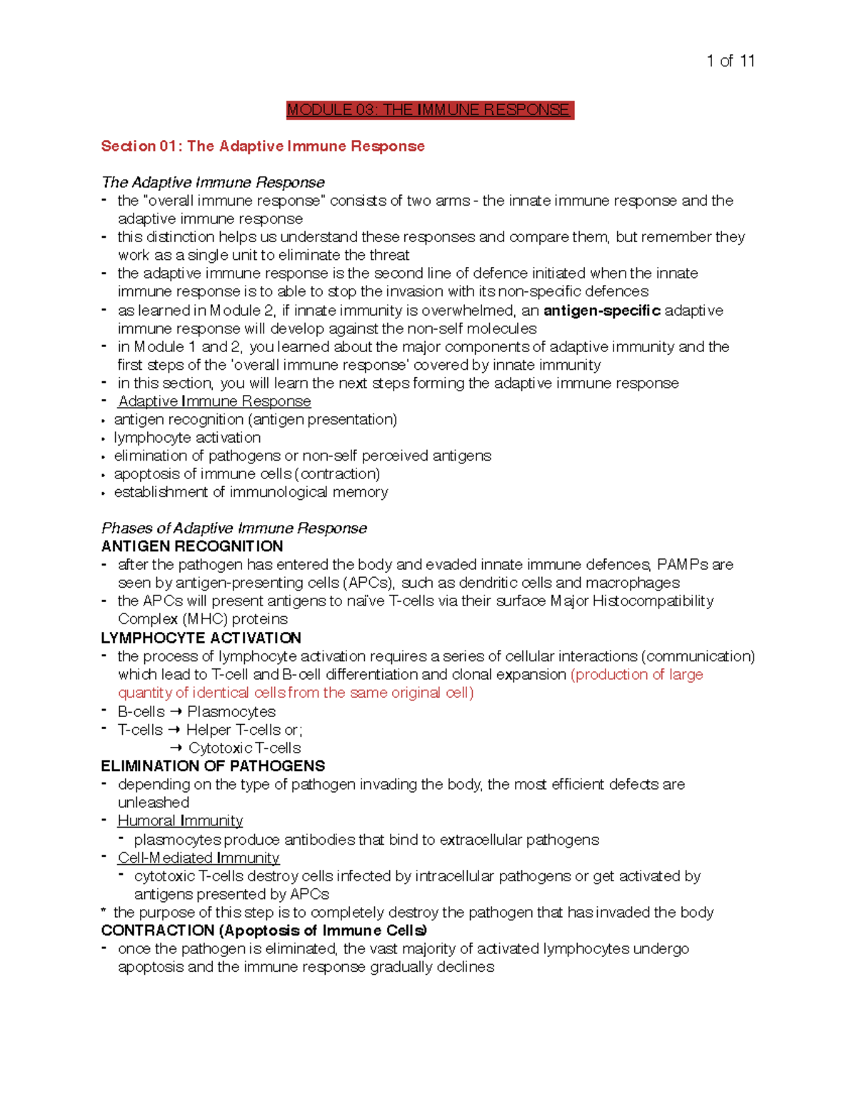 Module 3: The Immune Response - MODULE 03: THE IMMUNE RESPONSE Section ...