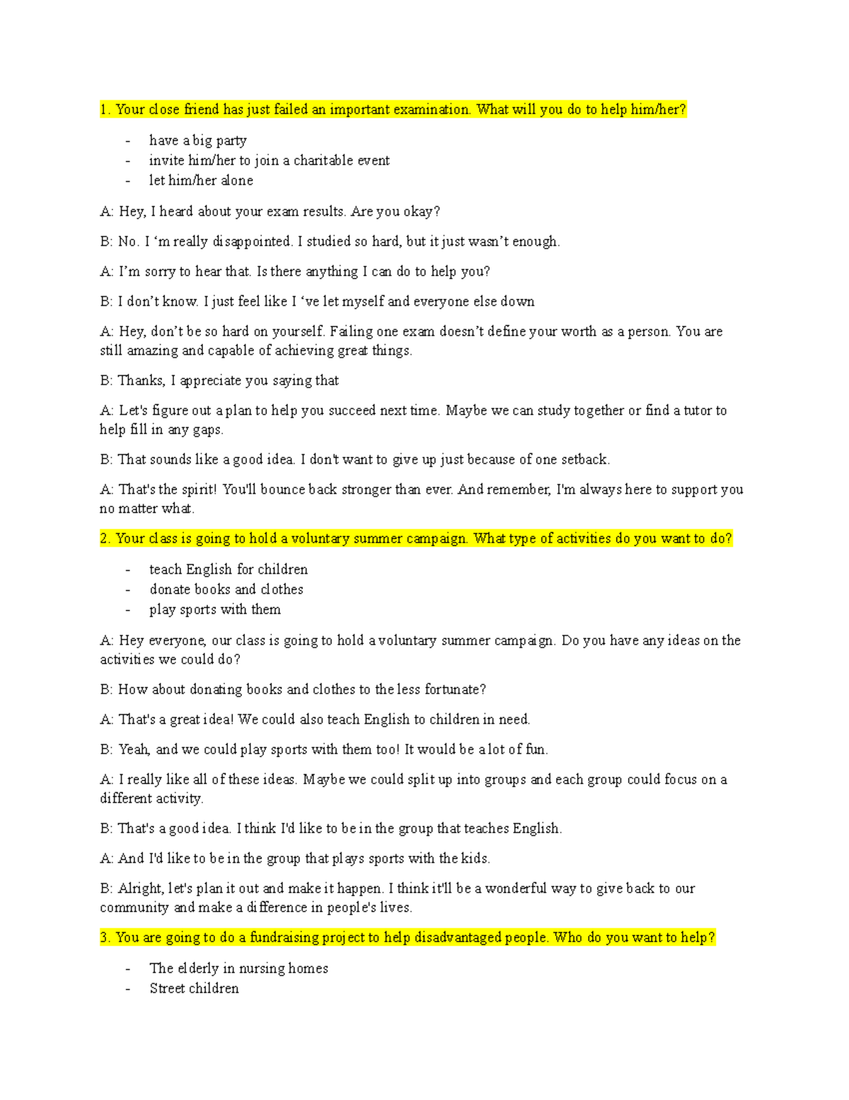 0 Sample speaking test questions - Your close friend has just failed an ...