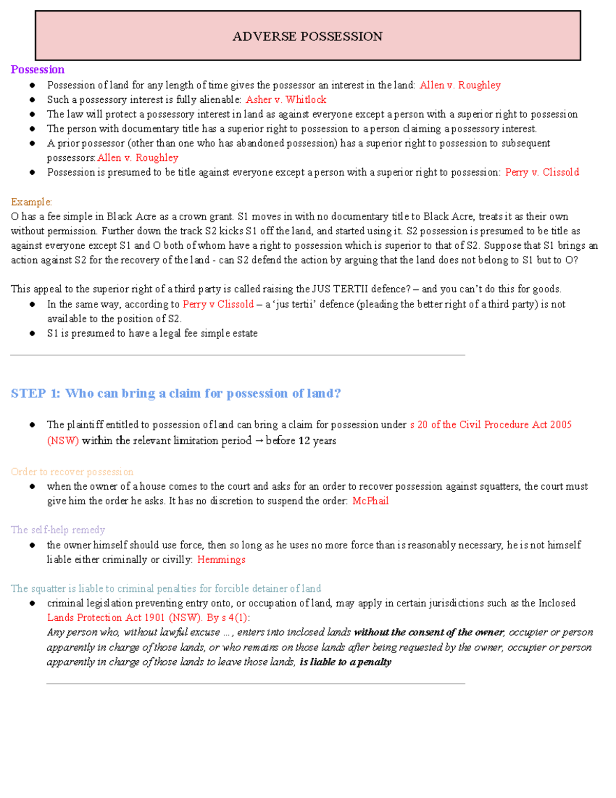 Adverse Possession PQ - Possession Possession of land for any length of ...