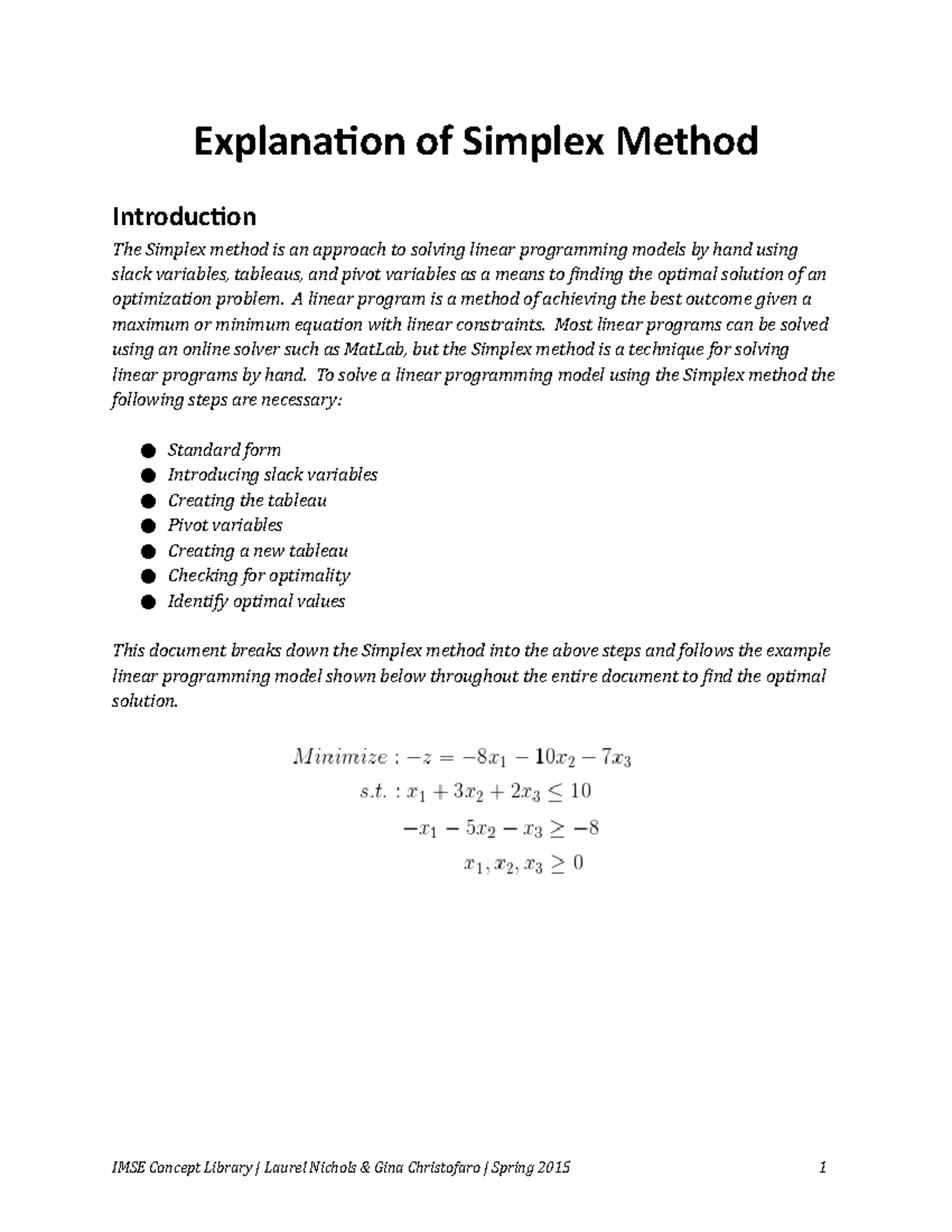 Explanation of Simplex Method - Explanation of Simplex Method ...