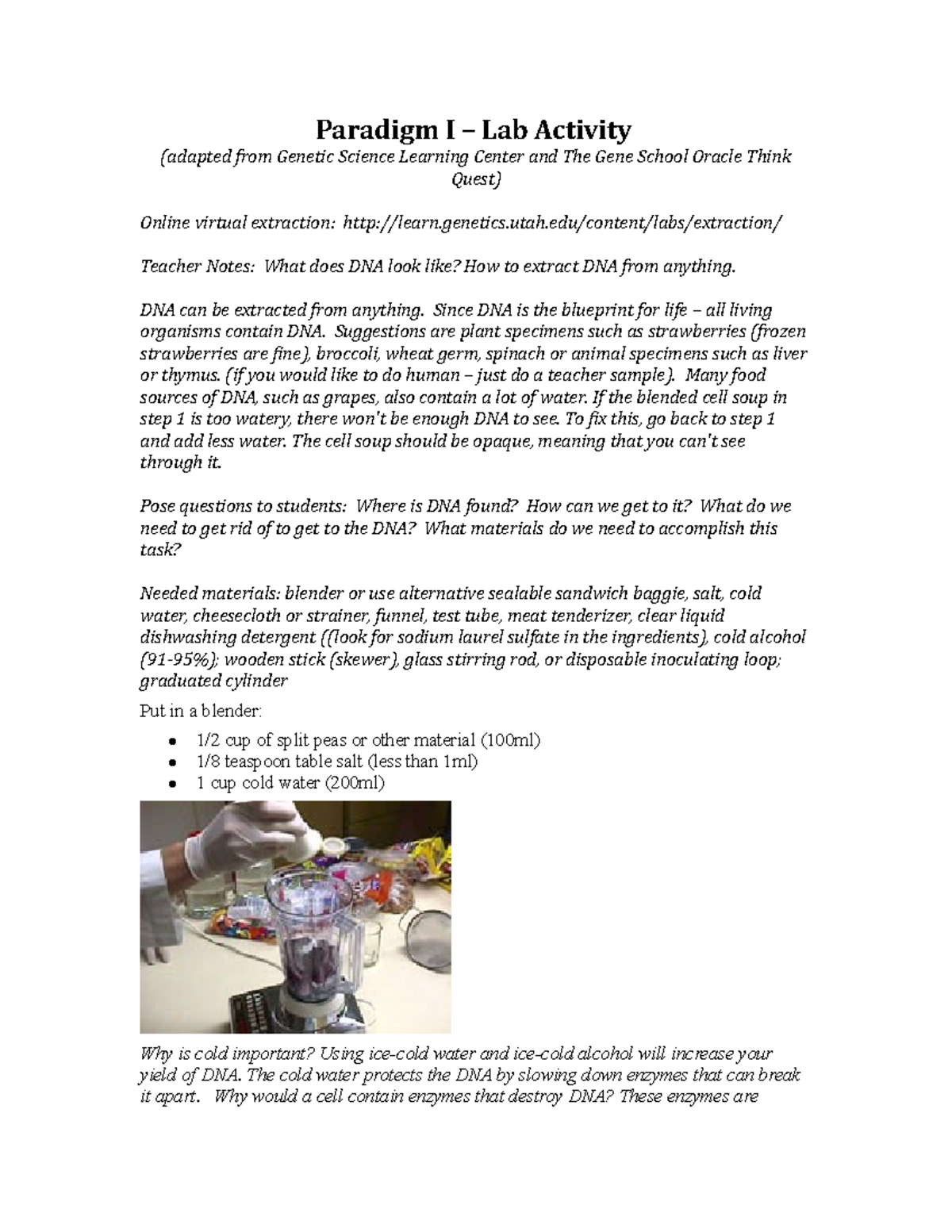 8.2 Lab Activity DNA Extraction Paradigm I Lab Activity (adapted