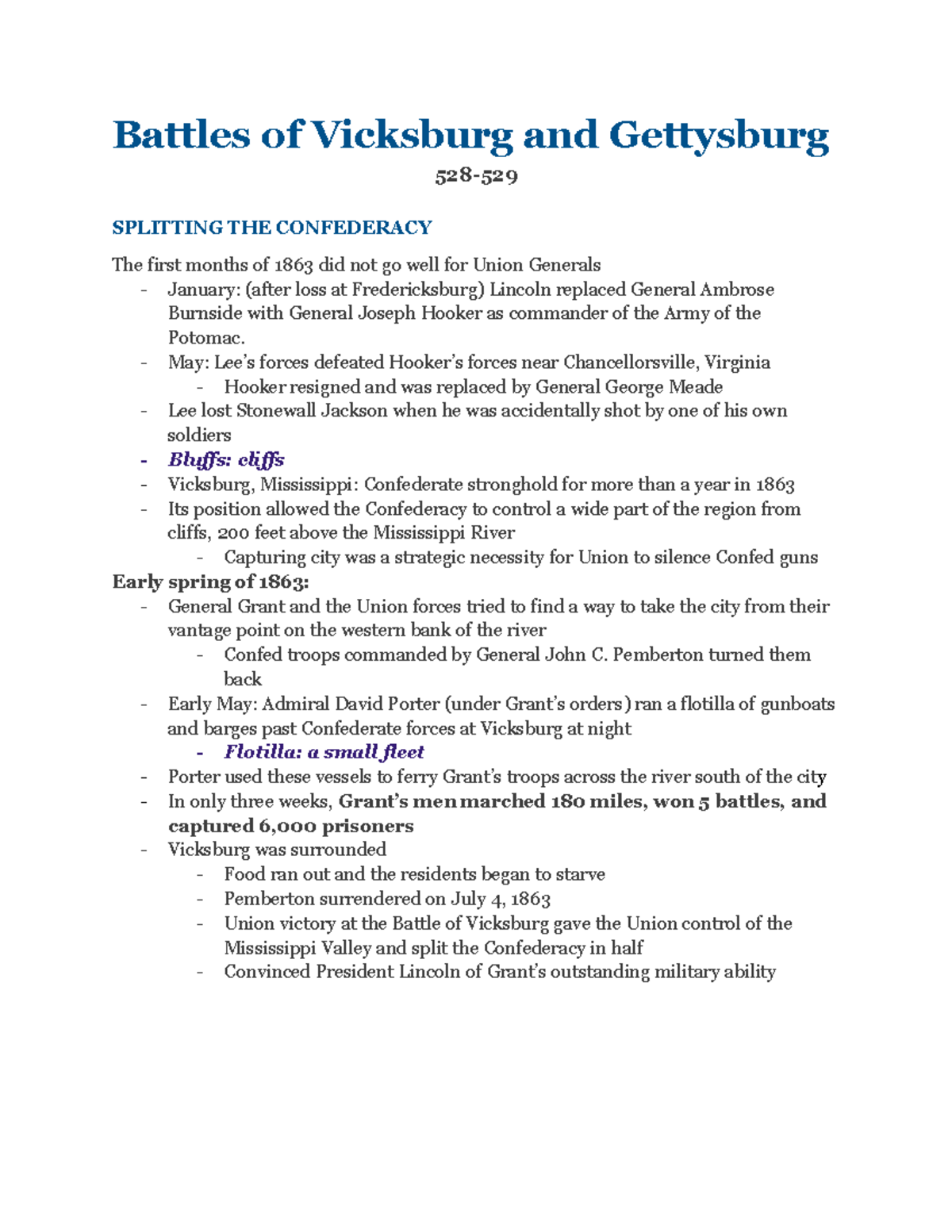 528-529 Battles of Vicksburg and Gettysburg - Battles of Vicksburg and ...