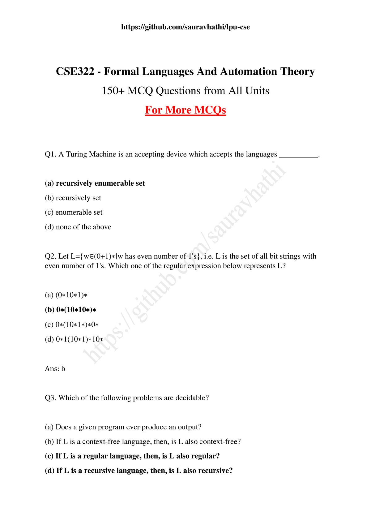 Automata Unit 1 Handwritten Notes - CS E 322 Formal Languages ...