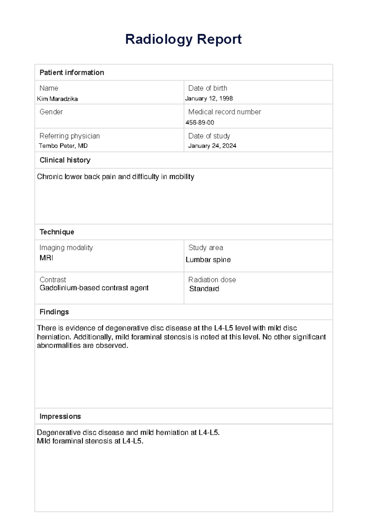 Radiology Report - Saety and health - Radiology Report Patient ...