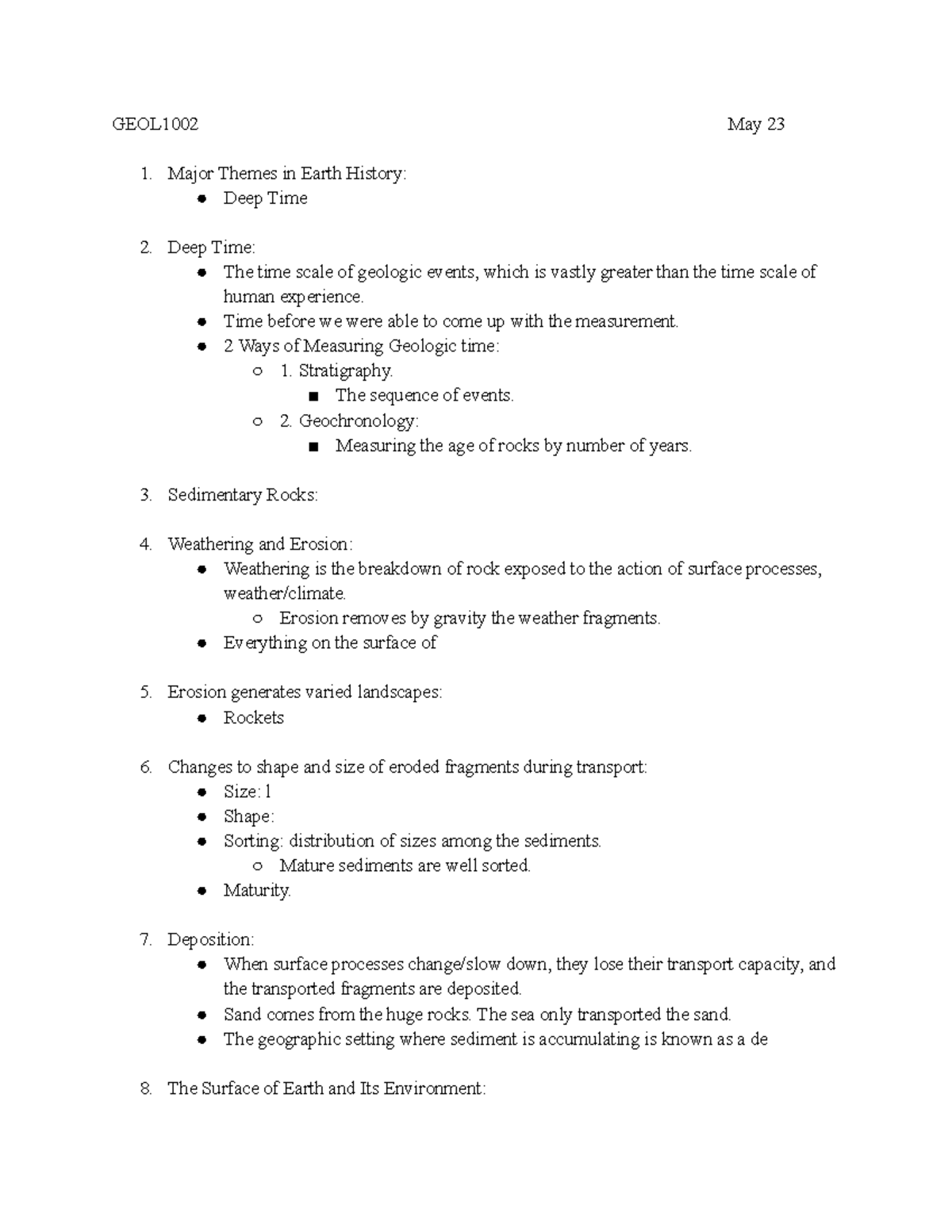 GEOL1002 May 23 - Historical Geology Notes - GEOL1002 May 23 1. Major ...