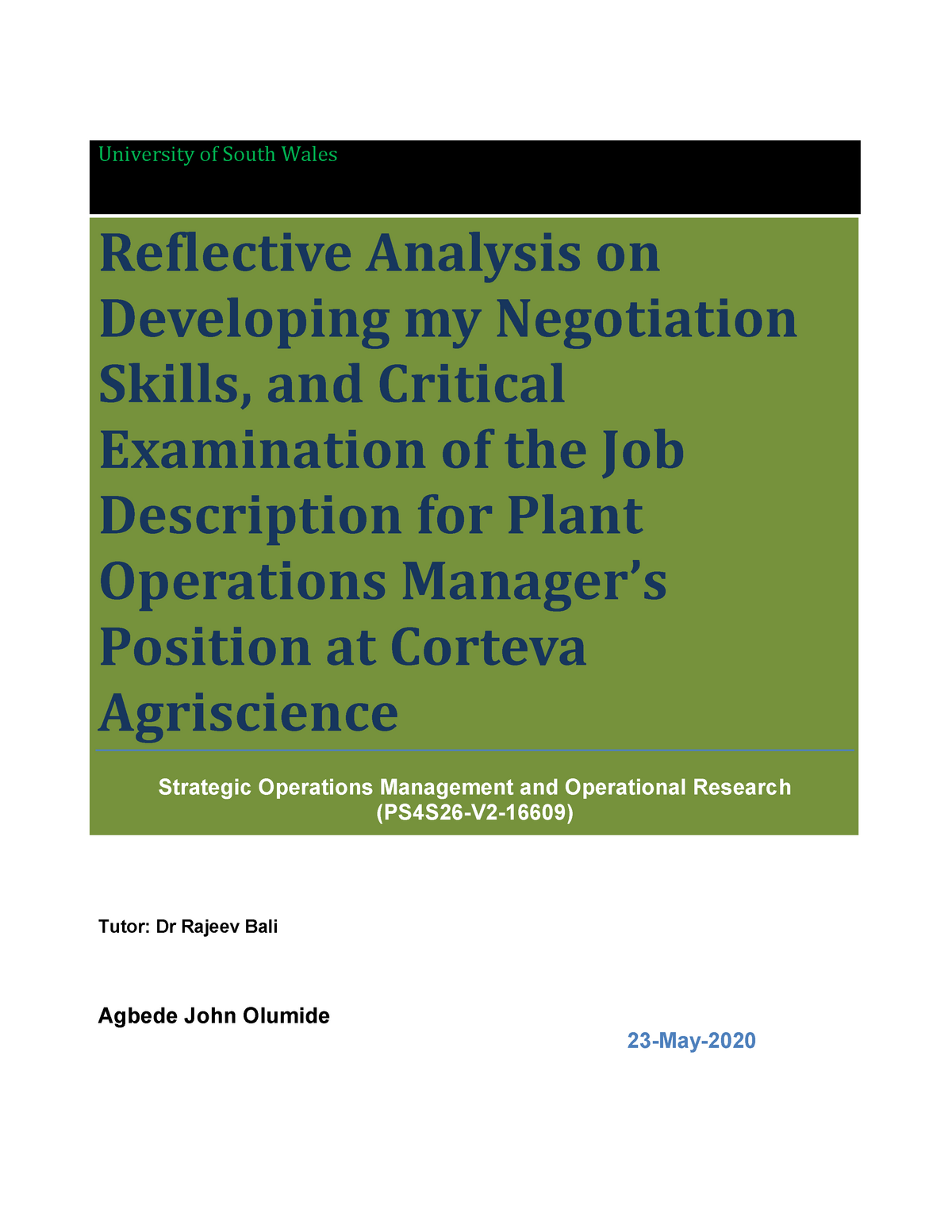 Reflectve Analysis on Negotiation Skills and Critical Examination of