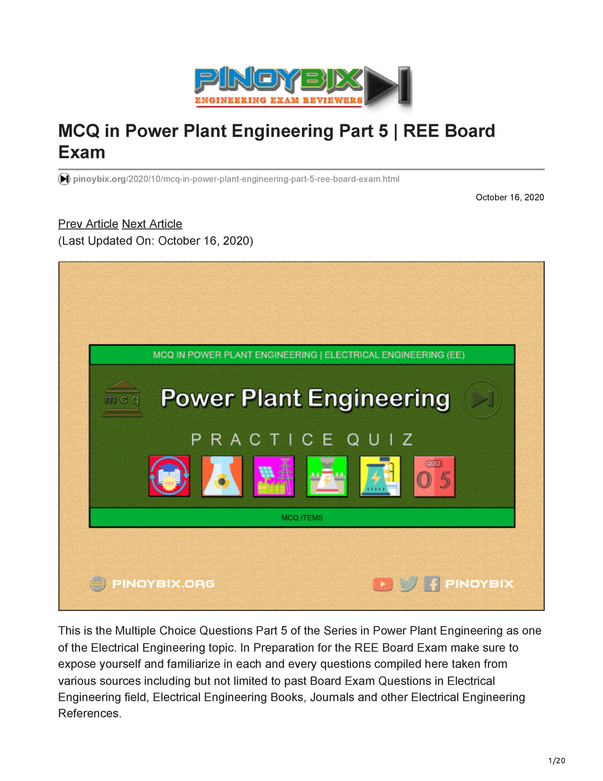 Pinoybix.org-MCQ In Power Plant Engineering Part 5 REE Board Exam ...