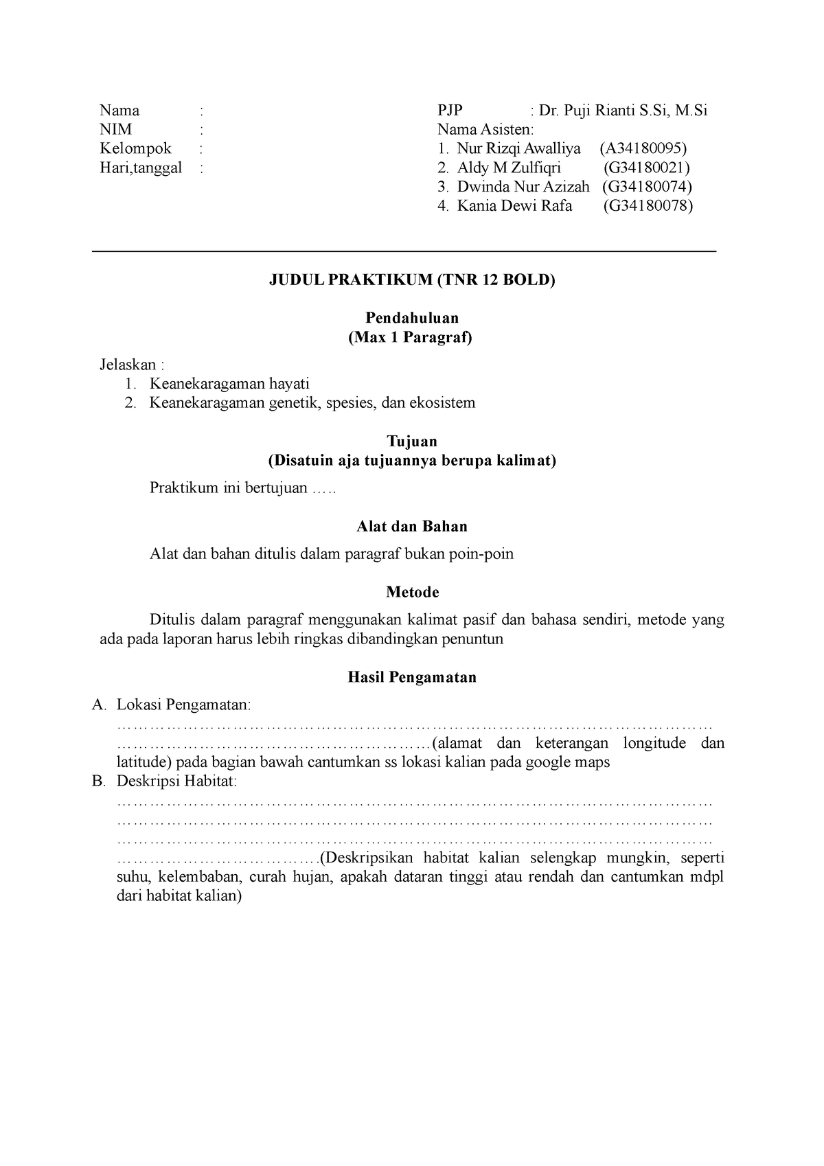 Format Laporan Praktikum Materi 11 Biologi Dasar Bio102 2021 2022