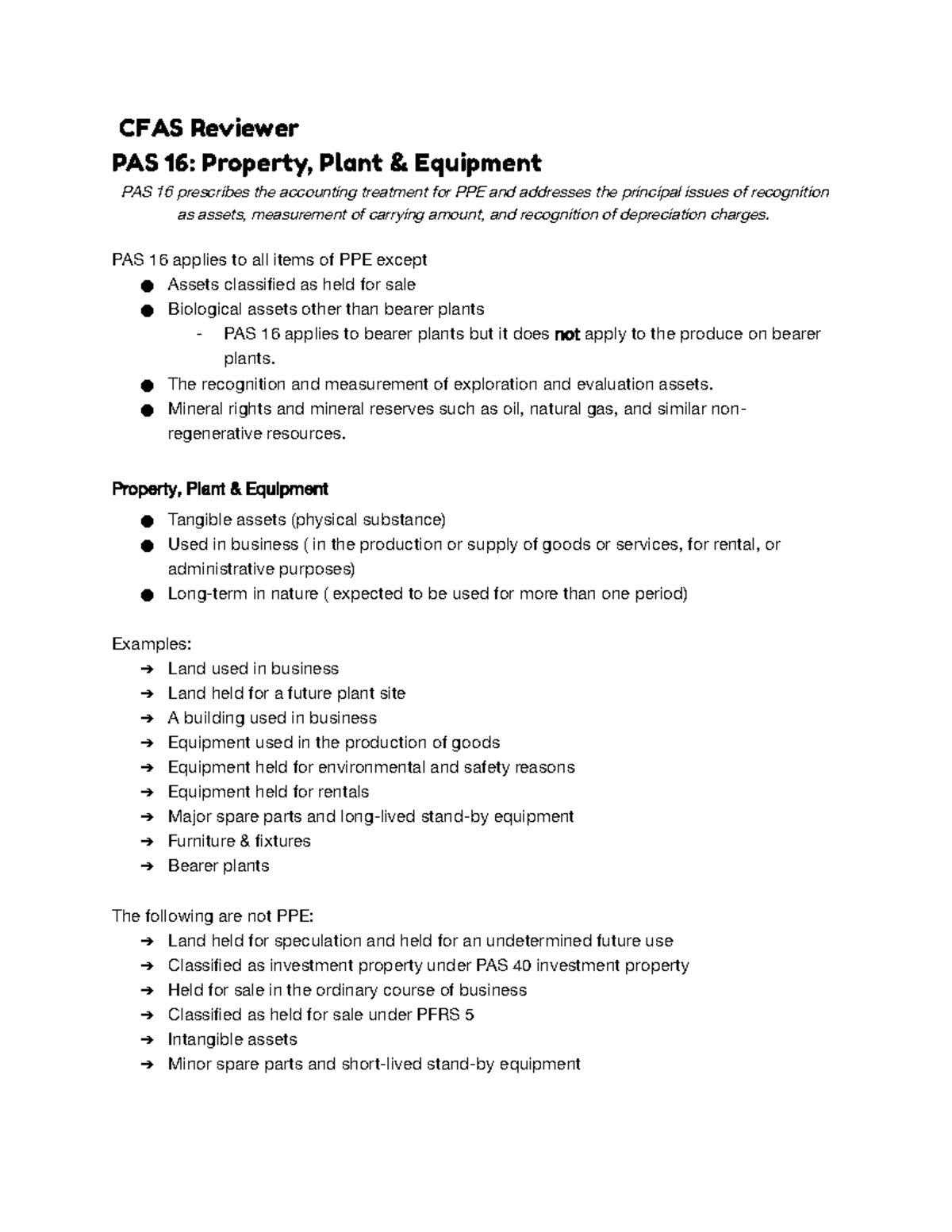 CFAS Reviewer (not yet done) - CFAS Reviewer PAS 16: Property, Plant ...