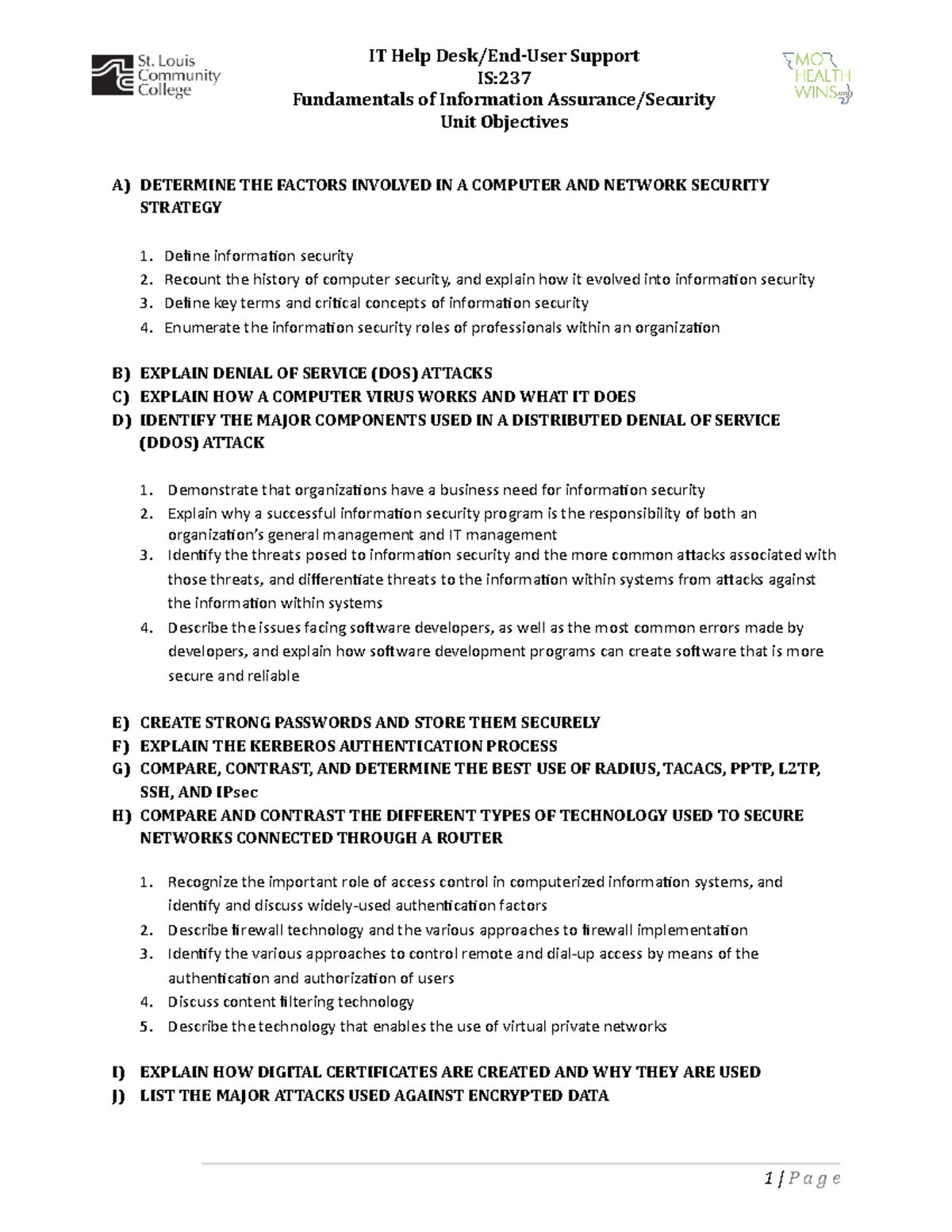 Stlcc ITHD IS237 Module-Unit Objectives - IT Help Desk/End-User Support ...