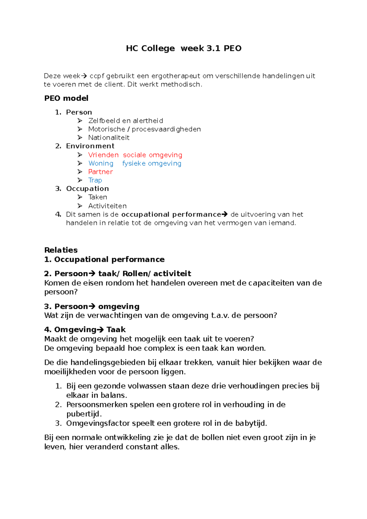 HC College week 3.1 PPO model en TCOP - Psychologie - Studeersnel