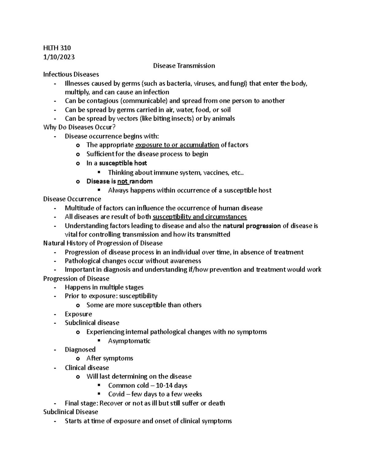 Disease Transmission In Class Notes Hlth 310 110 Disease Transmission Infectious Diseases 