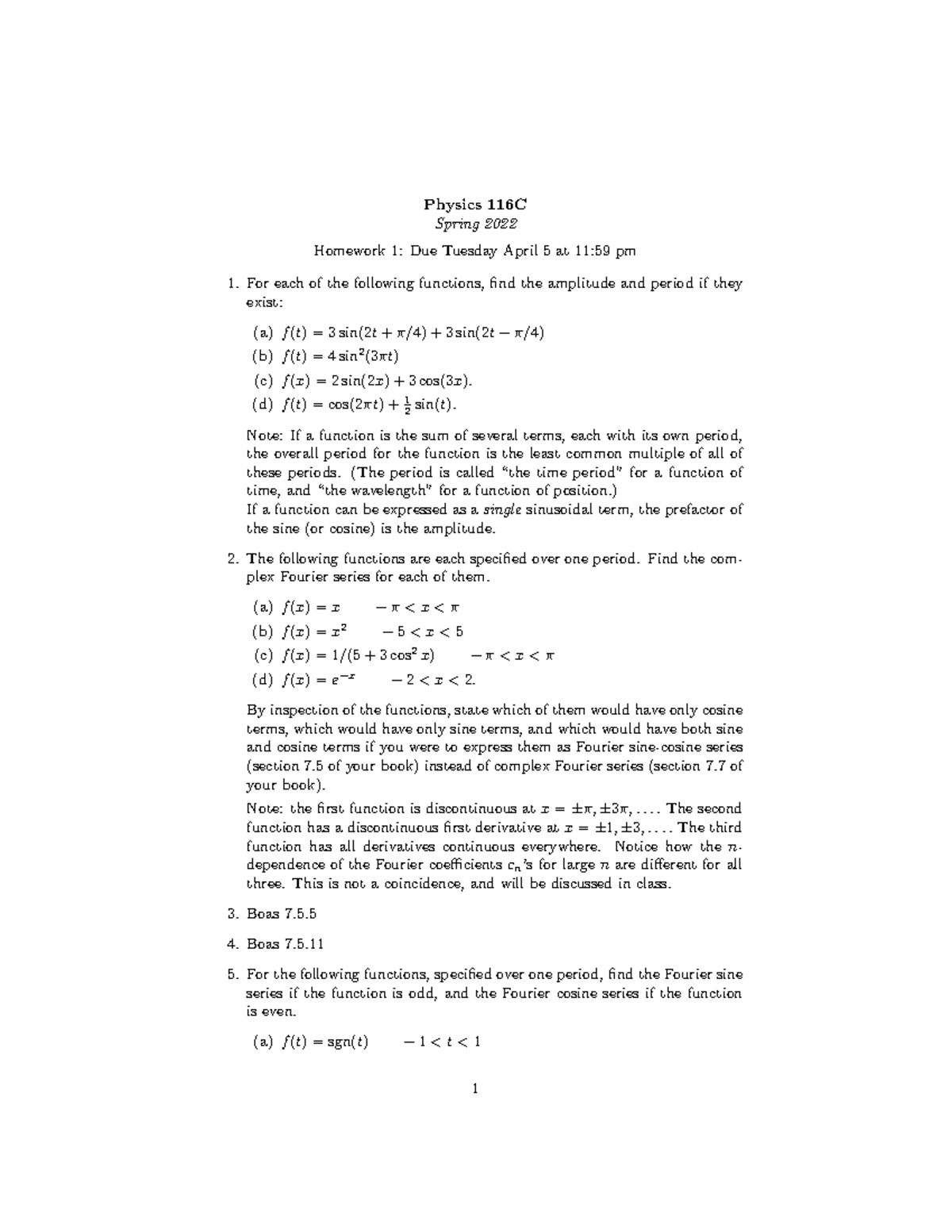 Hw1 prof onuttom narayan physics 116c spring 2022 homework 1 due