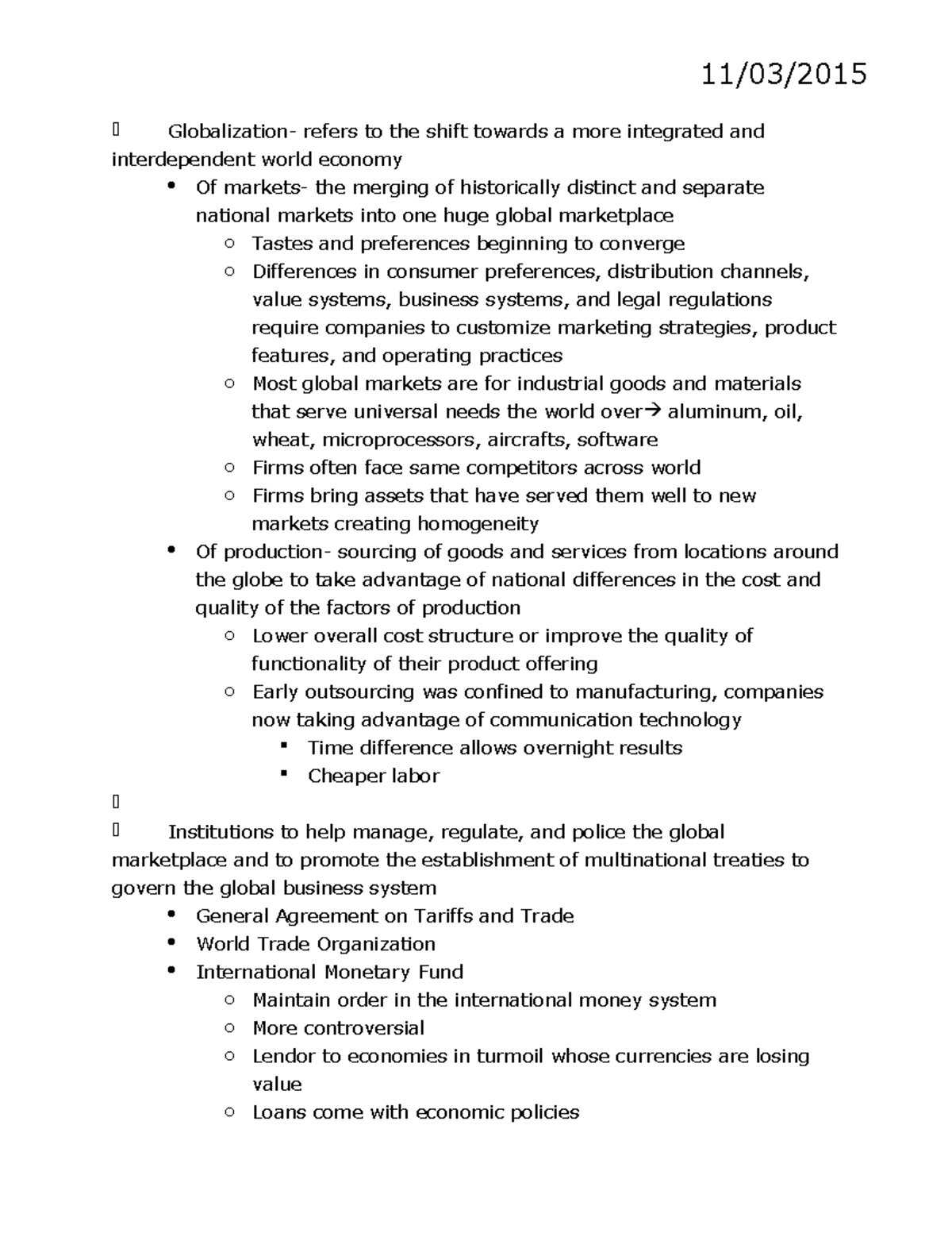 Chapter 1 - Summary International Business - Globalization- Refers To ...