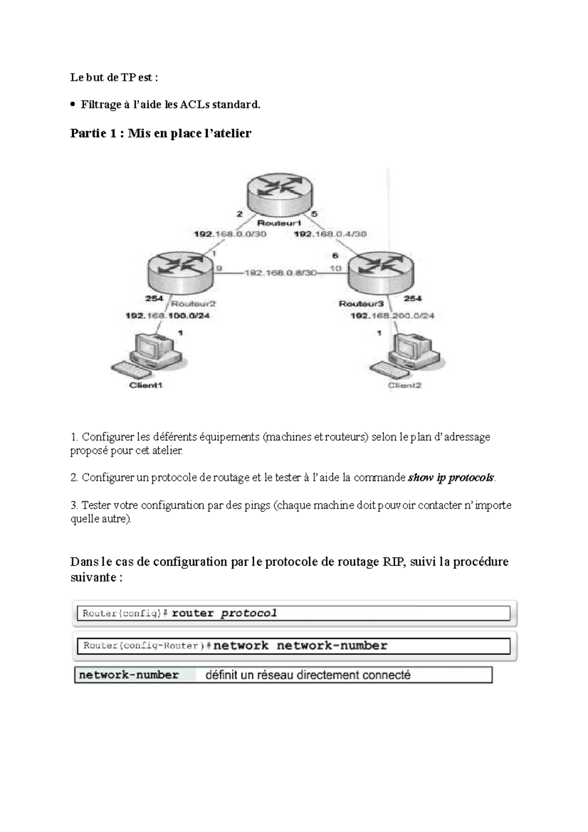 TP standard - Le but de TP est : Filtrage à l’aide les ACLs standard ...