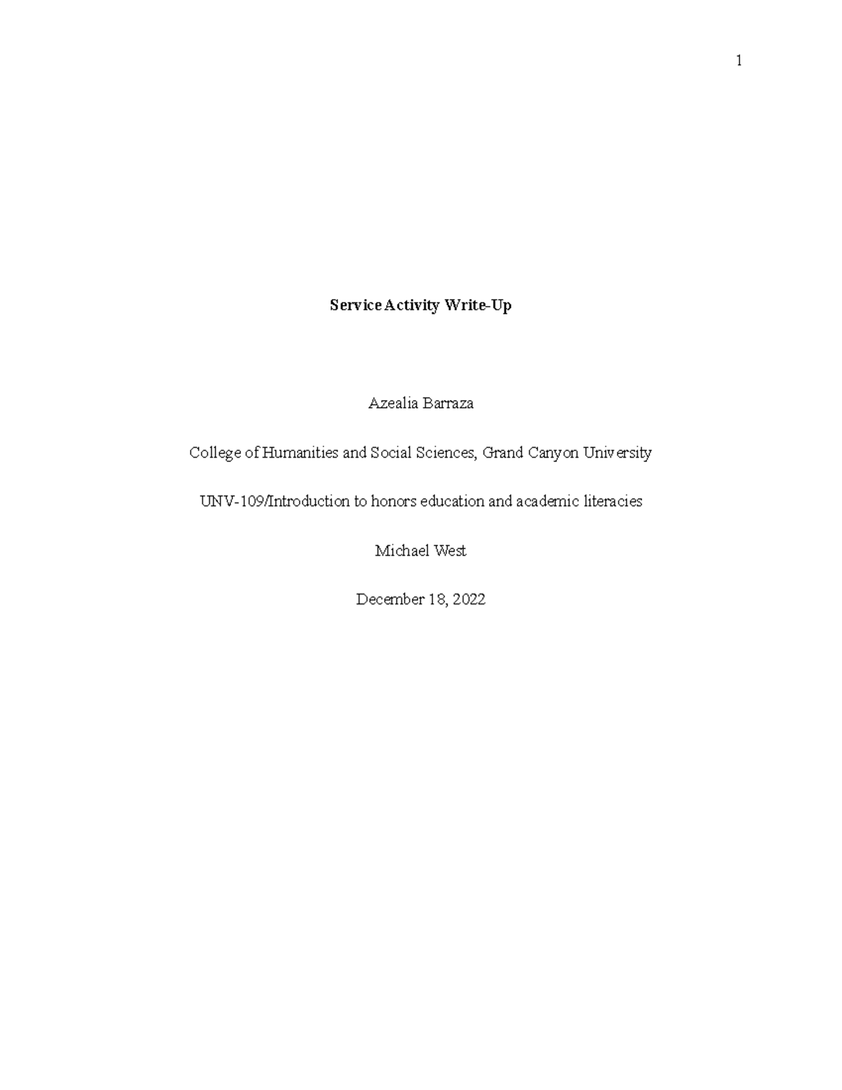 Service Activity Write - Service Activity Write-Up Azealia Barraza ...