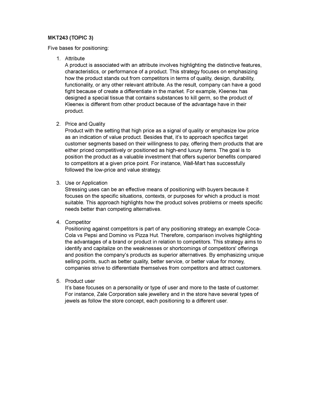 Positioning Value PropositionnCompare MKT mix strategies between your  company and the direct - Studocu