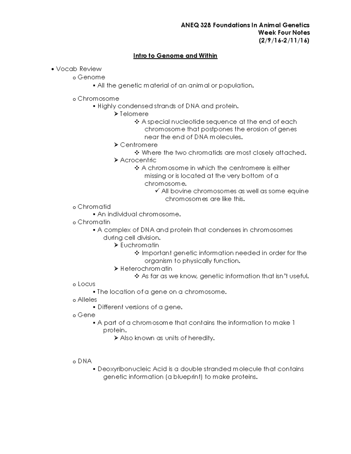 ANEQ 328 WEEK FOUR Class Notes - ANEQ 328 Foundations In Animal ...