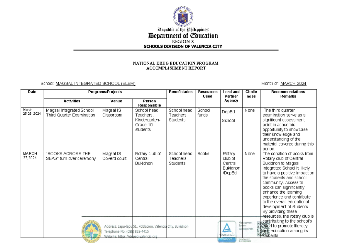 national drug education program ndep accomplishment report