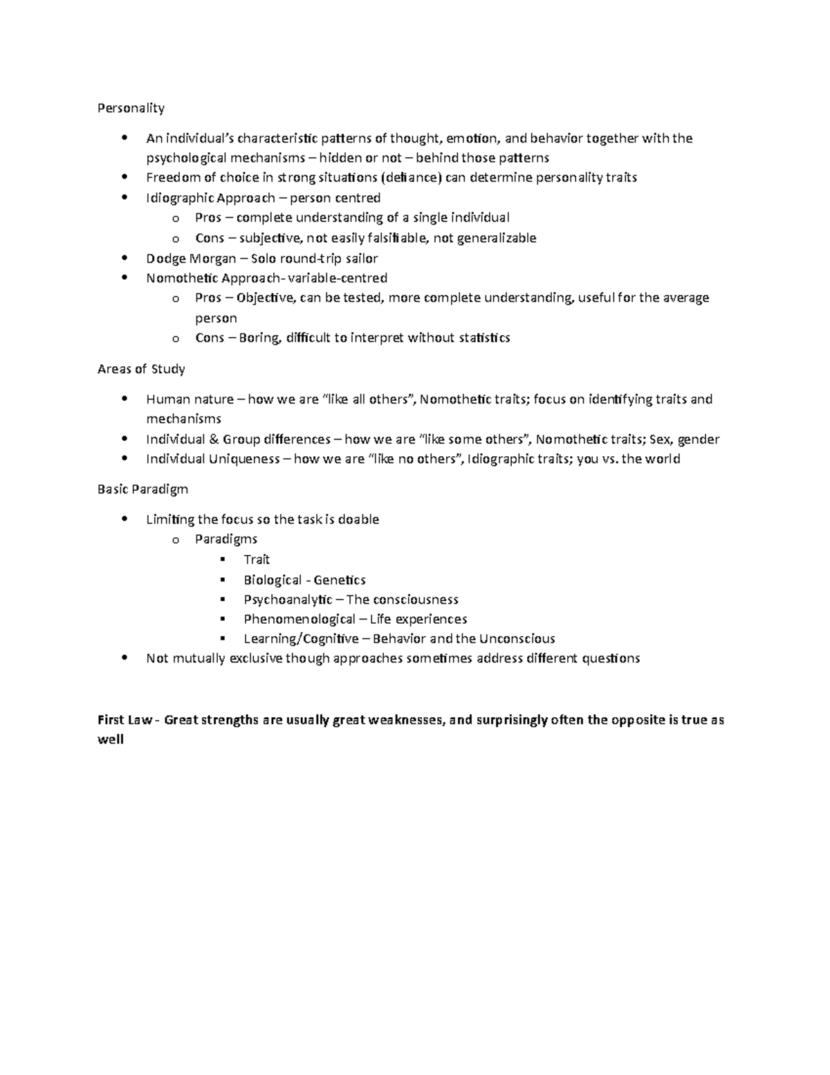 Psychology of Personality - Personality An individual’s characteristic ...