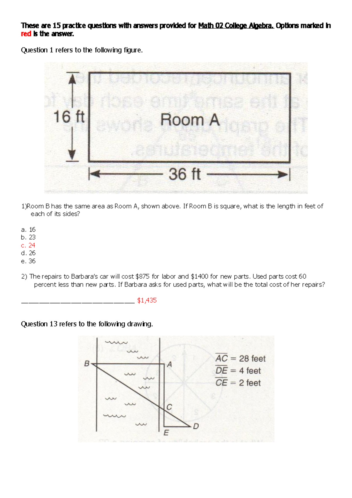 15 Practice Questions for Math 02 College Algebra - These are 15 ...
