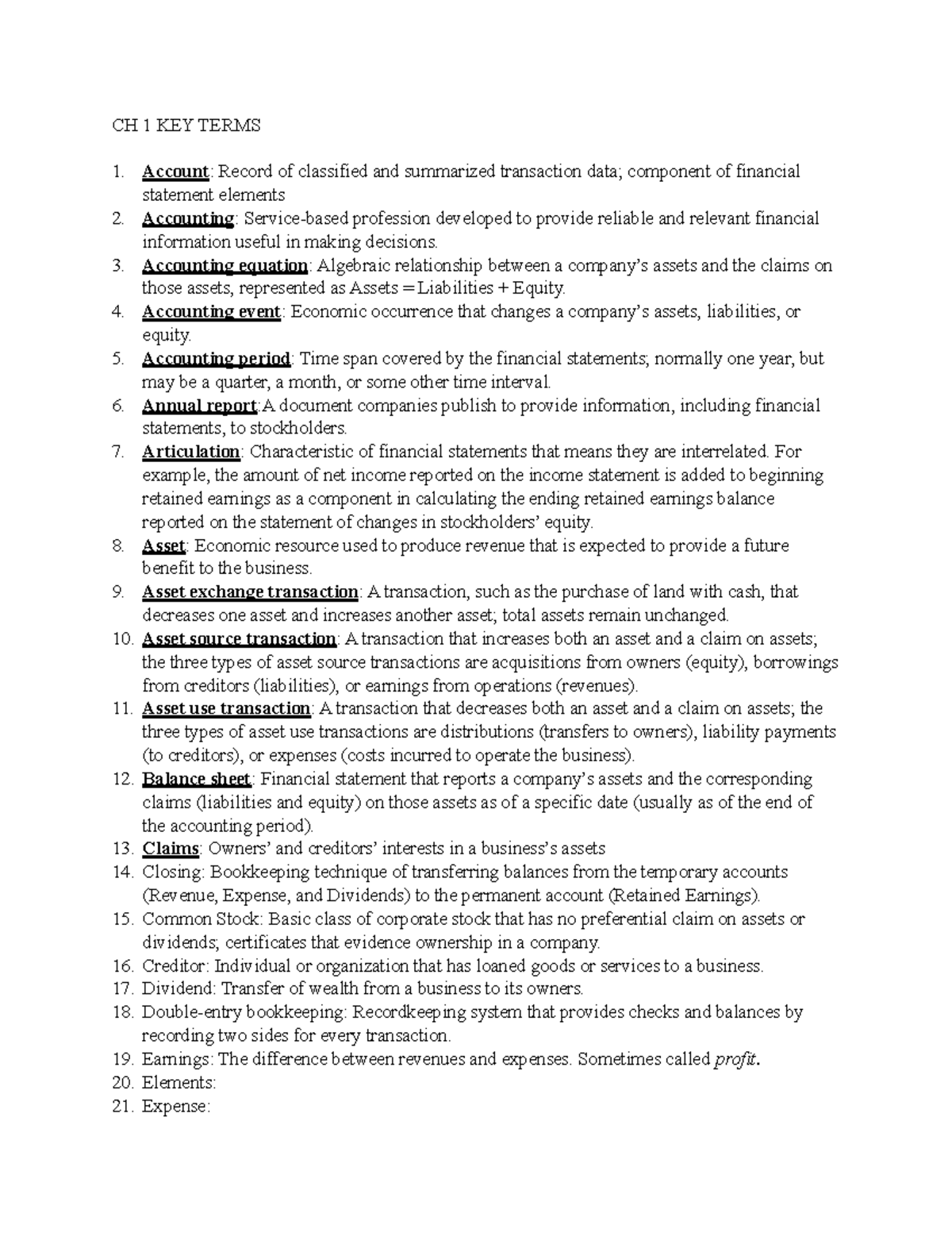 Chapter 1 Key Terms in Accounting - Studocu