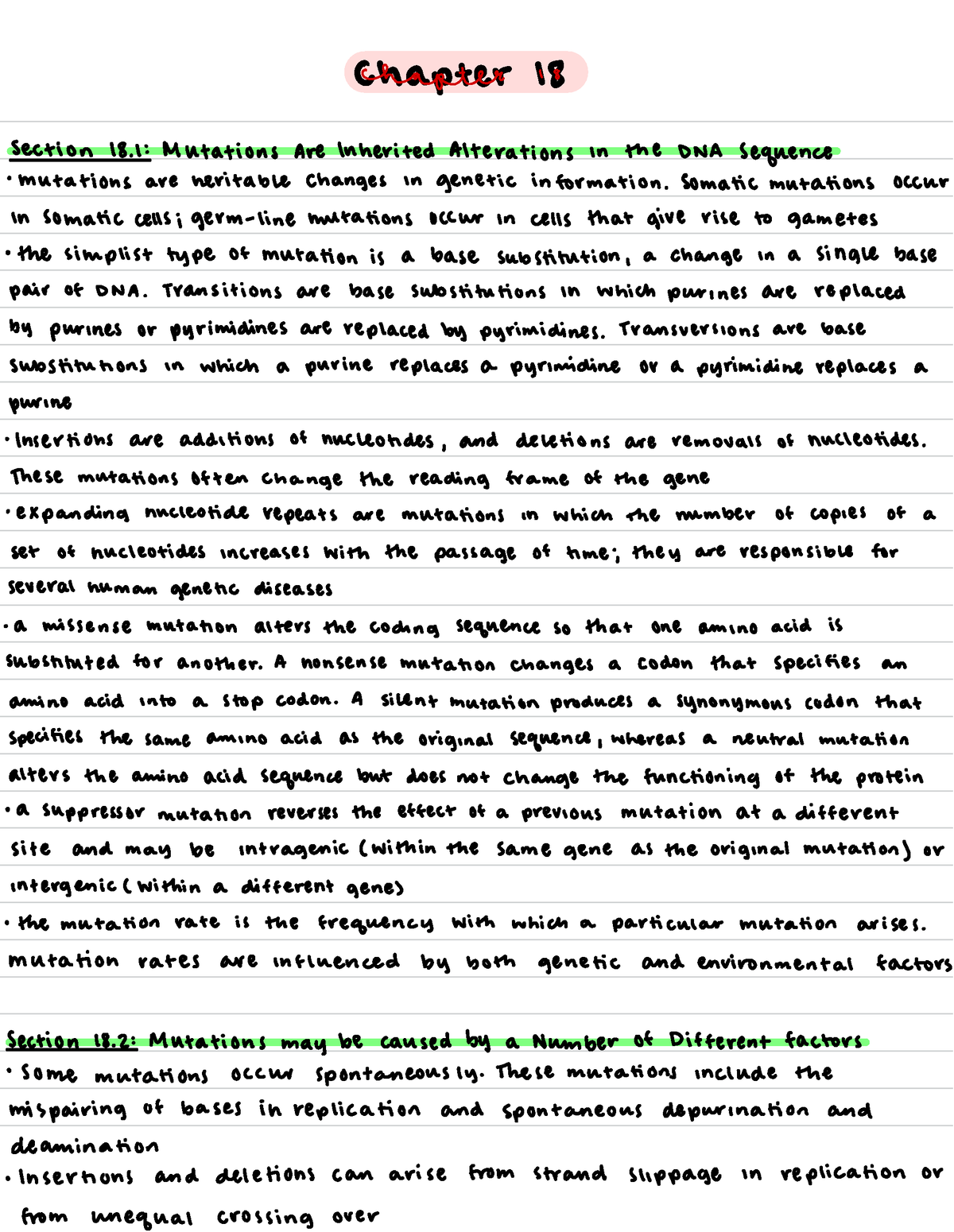 Chapter 18.1-18.3 Textbook Notes - Chapter 18 Section 18. Mutations Are ...