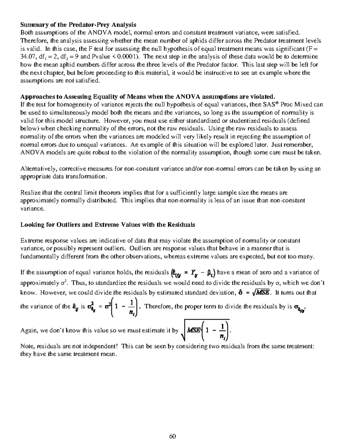 Lecture 5 Approaches to Assessing Equality of Means when the ANOVA