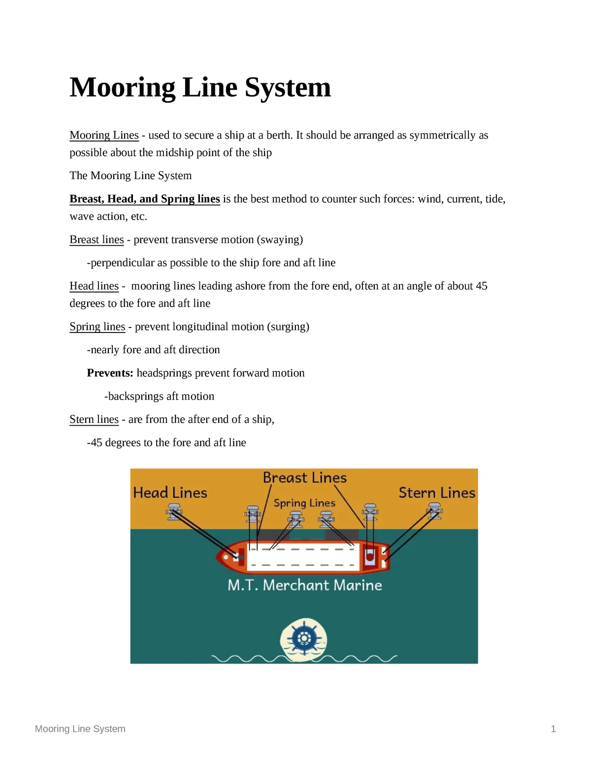 Mooring Line System a short decription about the said topic Mooring Line System Mooring