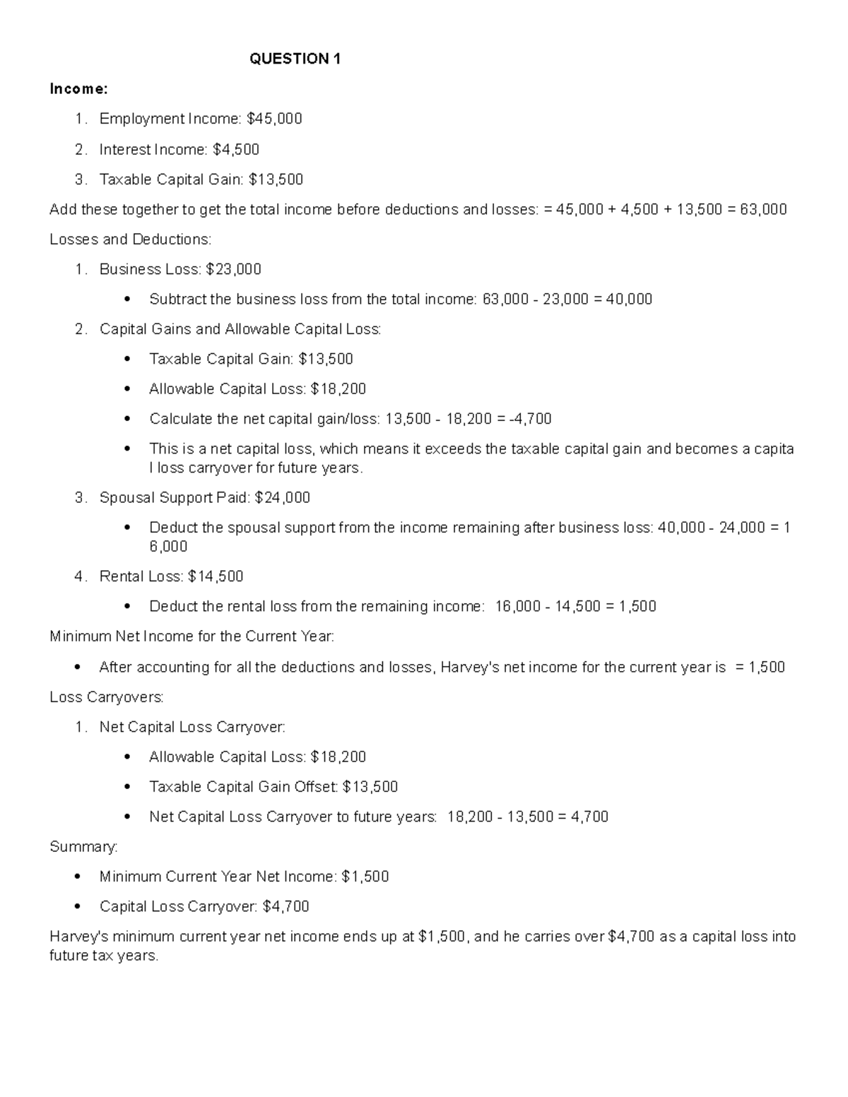 Midterm Q AND A Review - Income: 1. Employment Income: $45, 2. Interest ...