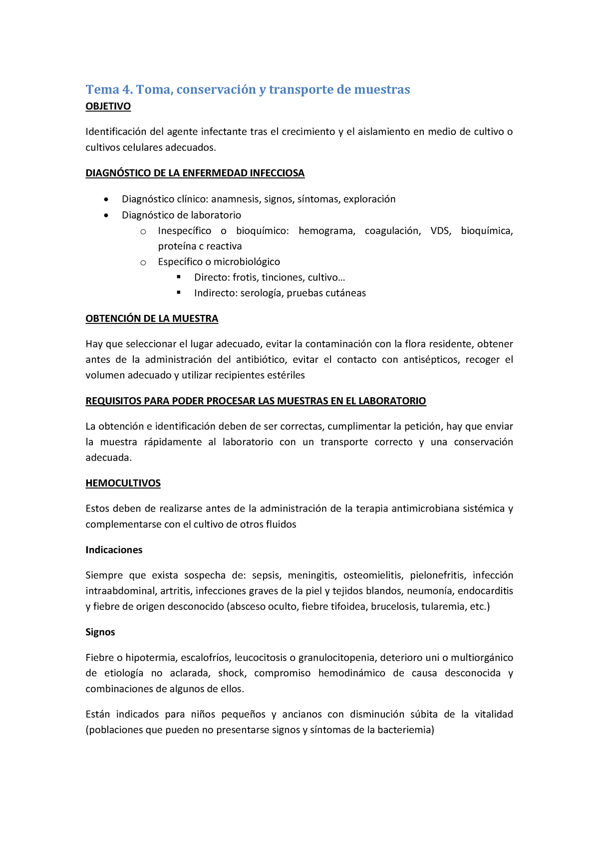 Tema 4. Toma, conservación y transporte de muestras - Tema 4. Toma, y ...