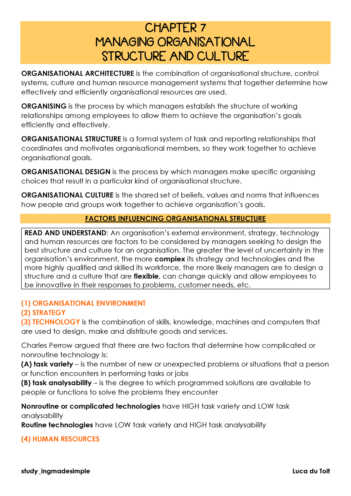 Chapter 7 Managing Organisational Structure AND Culture[ 4920 ...