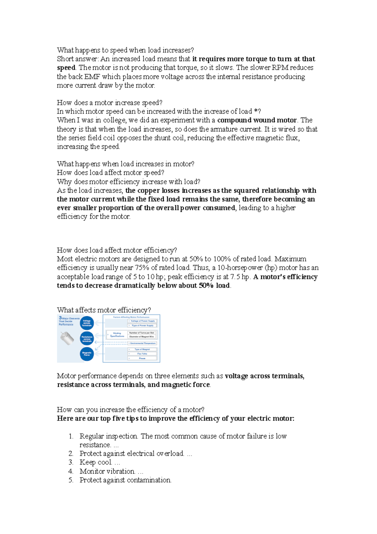 What happens to speed when load increases The motor is not producing