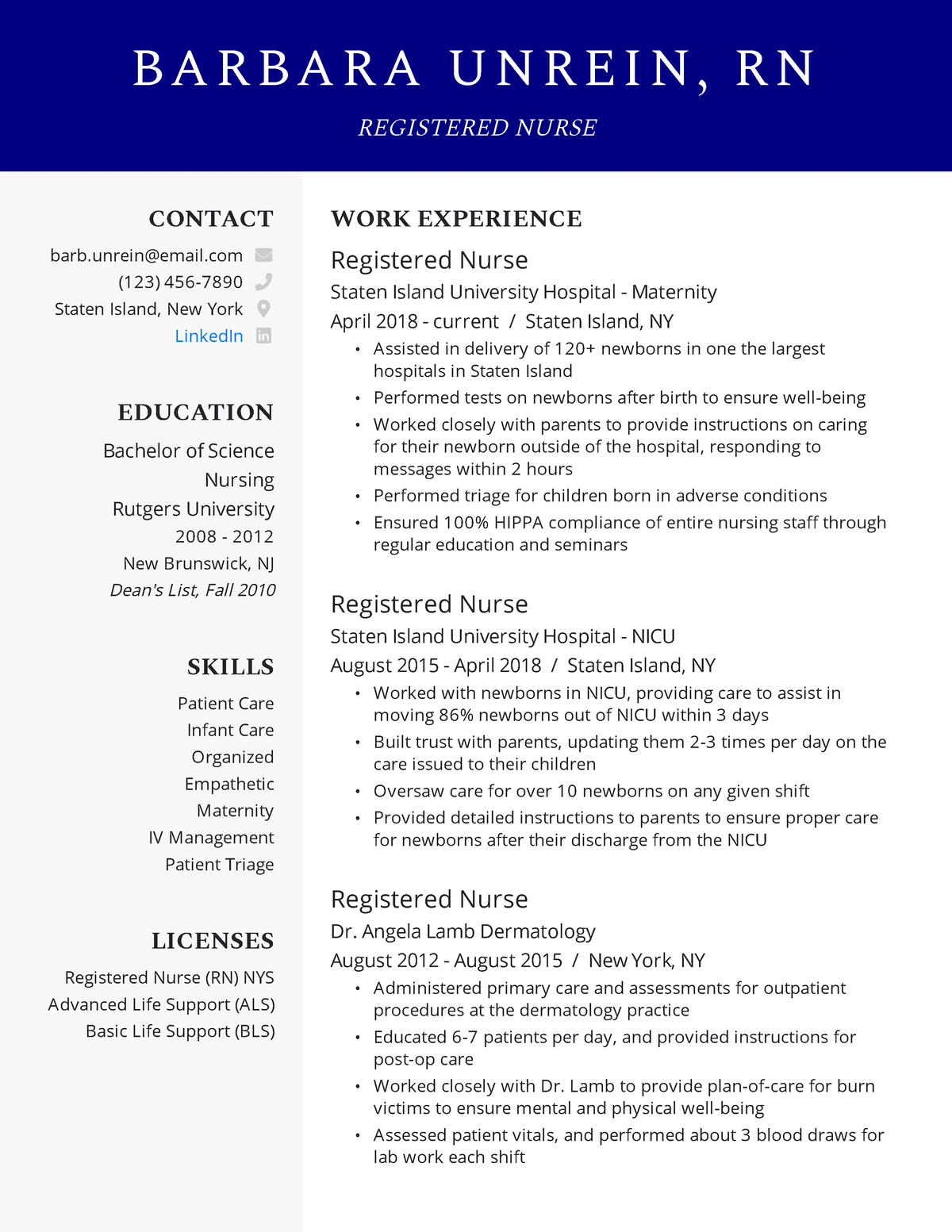 registered nurse resume free template