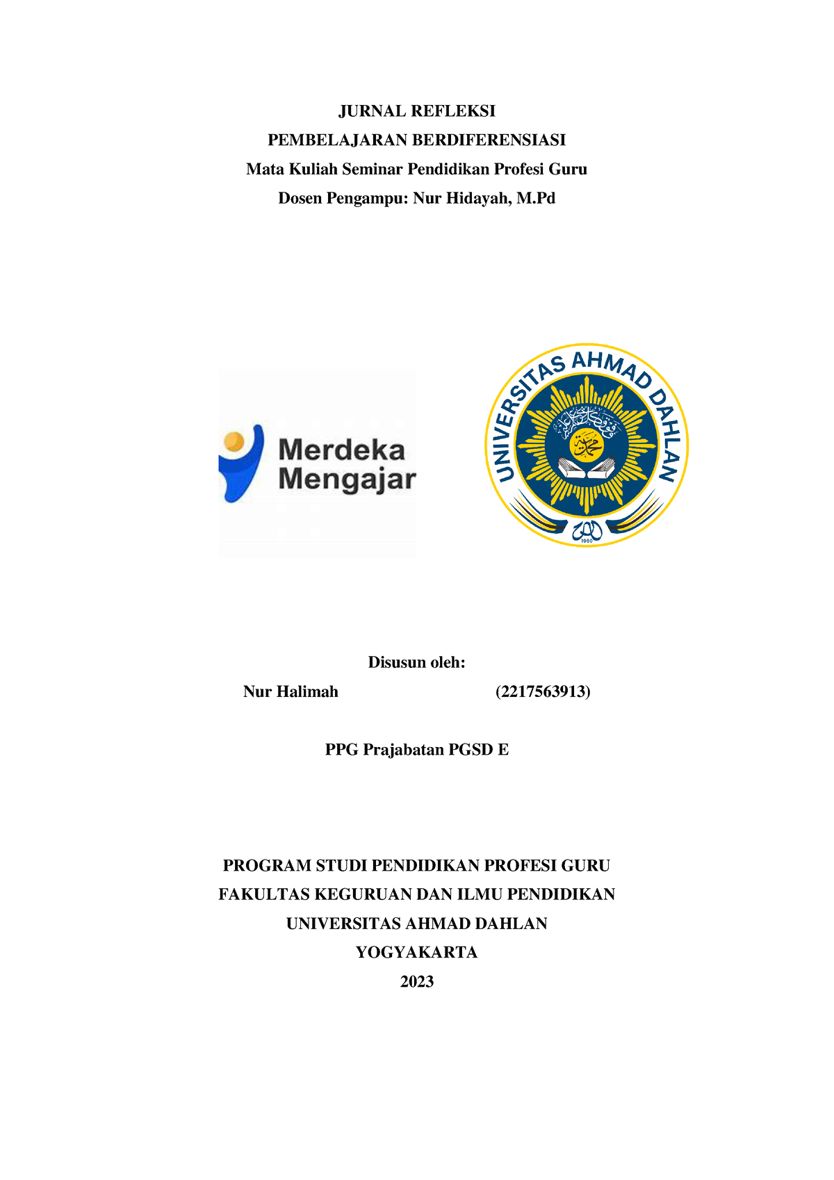 Refleksi Jurnal Diferensiasi Nur Halimah - JURNAL REFLEKSI PEMBELAJARAN ...