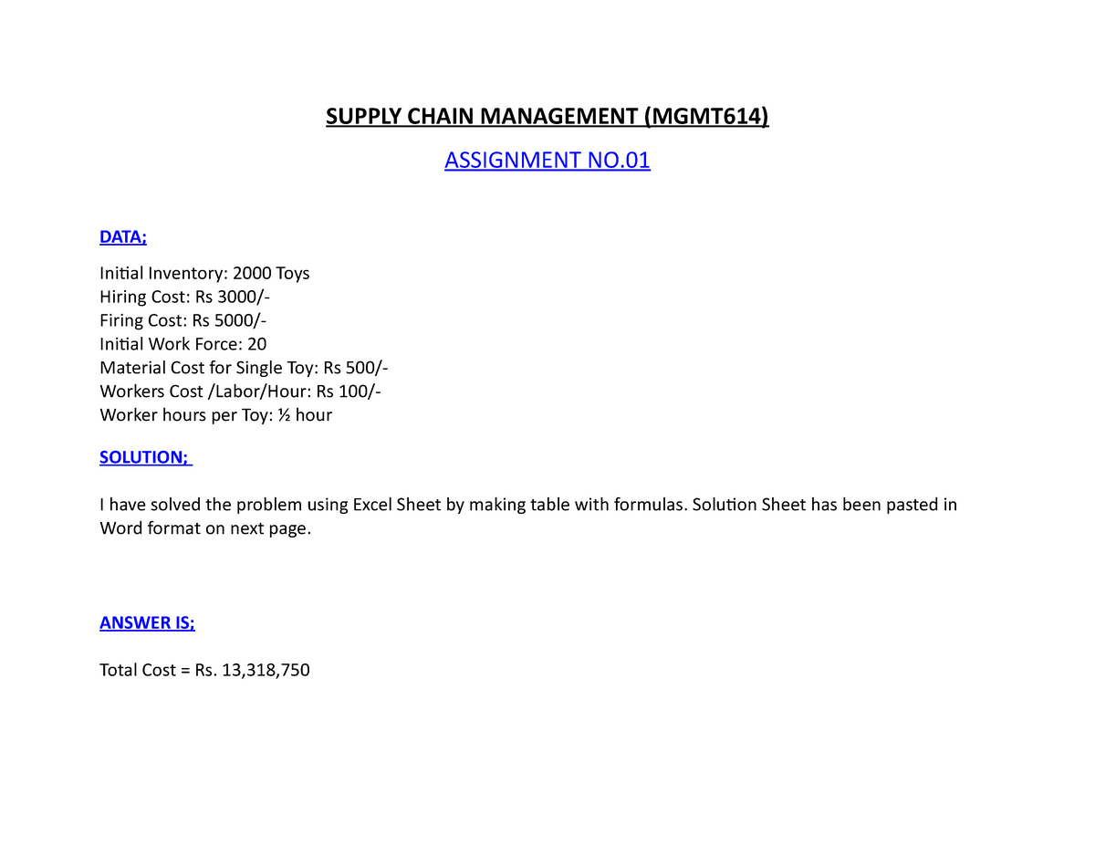 assignment of supply chain management