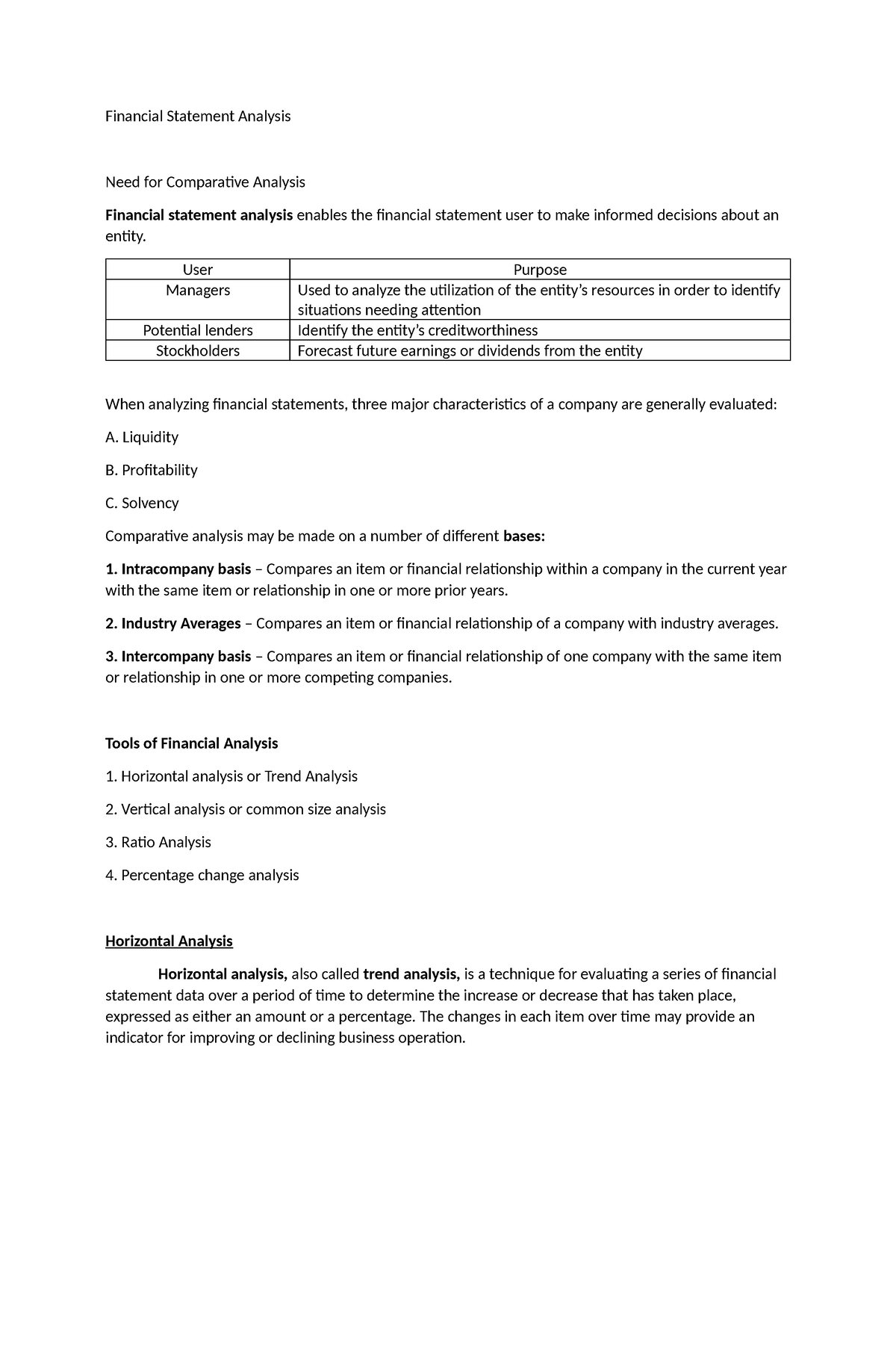 FS analysis for upload - Summary Financial Management - Financial ...