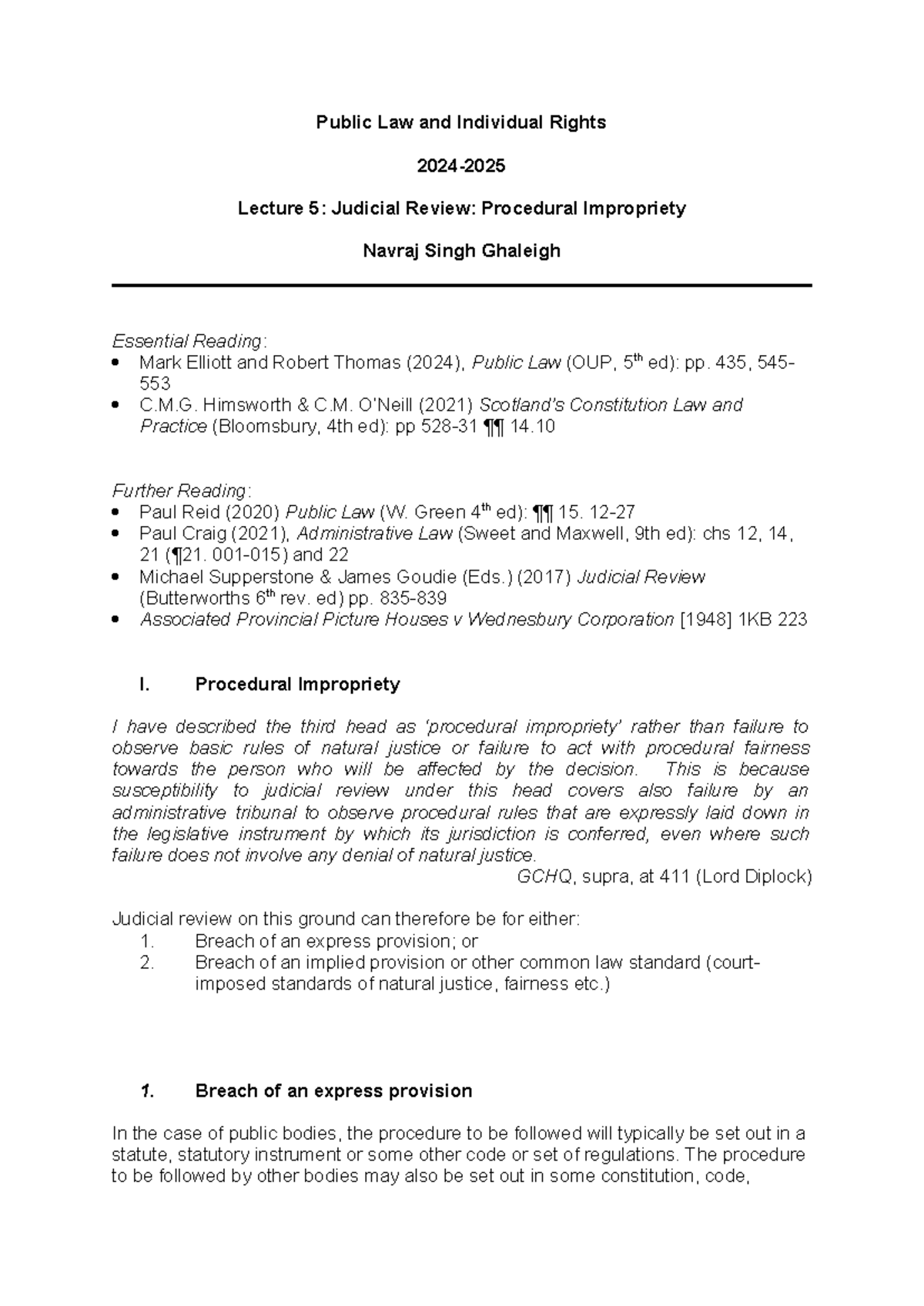 Plair Lecture Handout - Public Law and Individual Rights 2024- Lecture ...