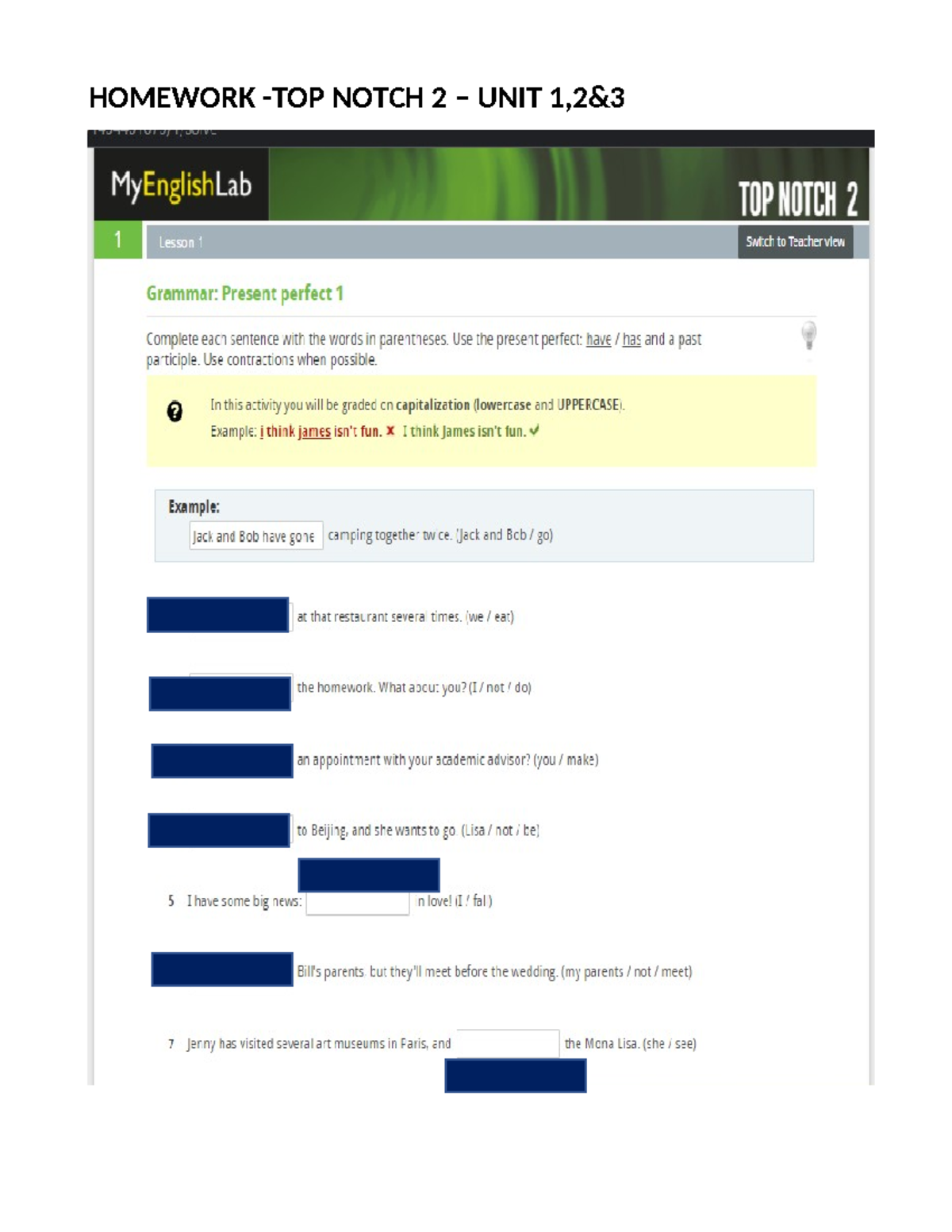 Ingles - Ingles básico - HOMEWORK -TOP NOTCH 2 – UNIT 1,2& - Studocu