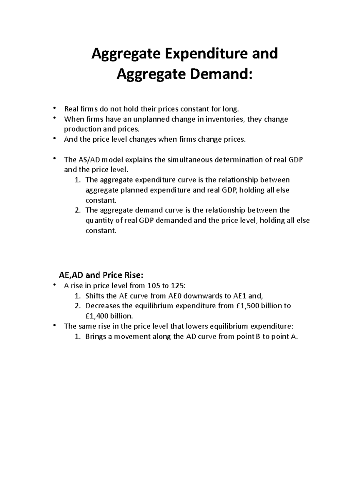 Aggregate Expenditure and Aggregate Demand - When firms have an ...