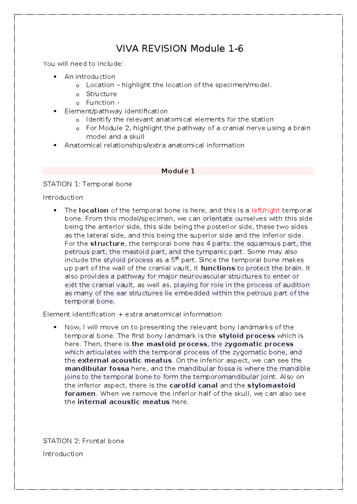 VIVA Revision Module 1-6 - VIVA REVISION Module 1- You will need to ...