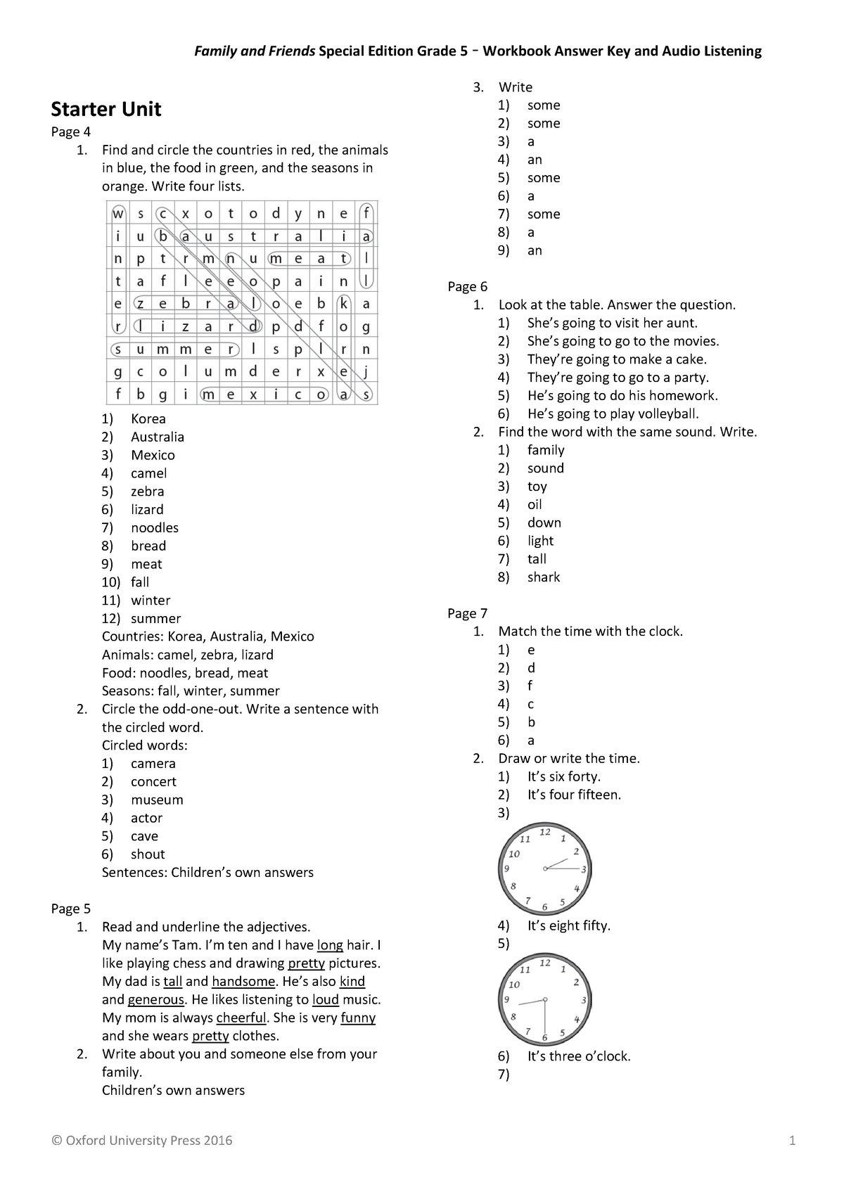 Family And Friends Special Edition 5 Workbook Answer Key Script 