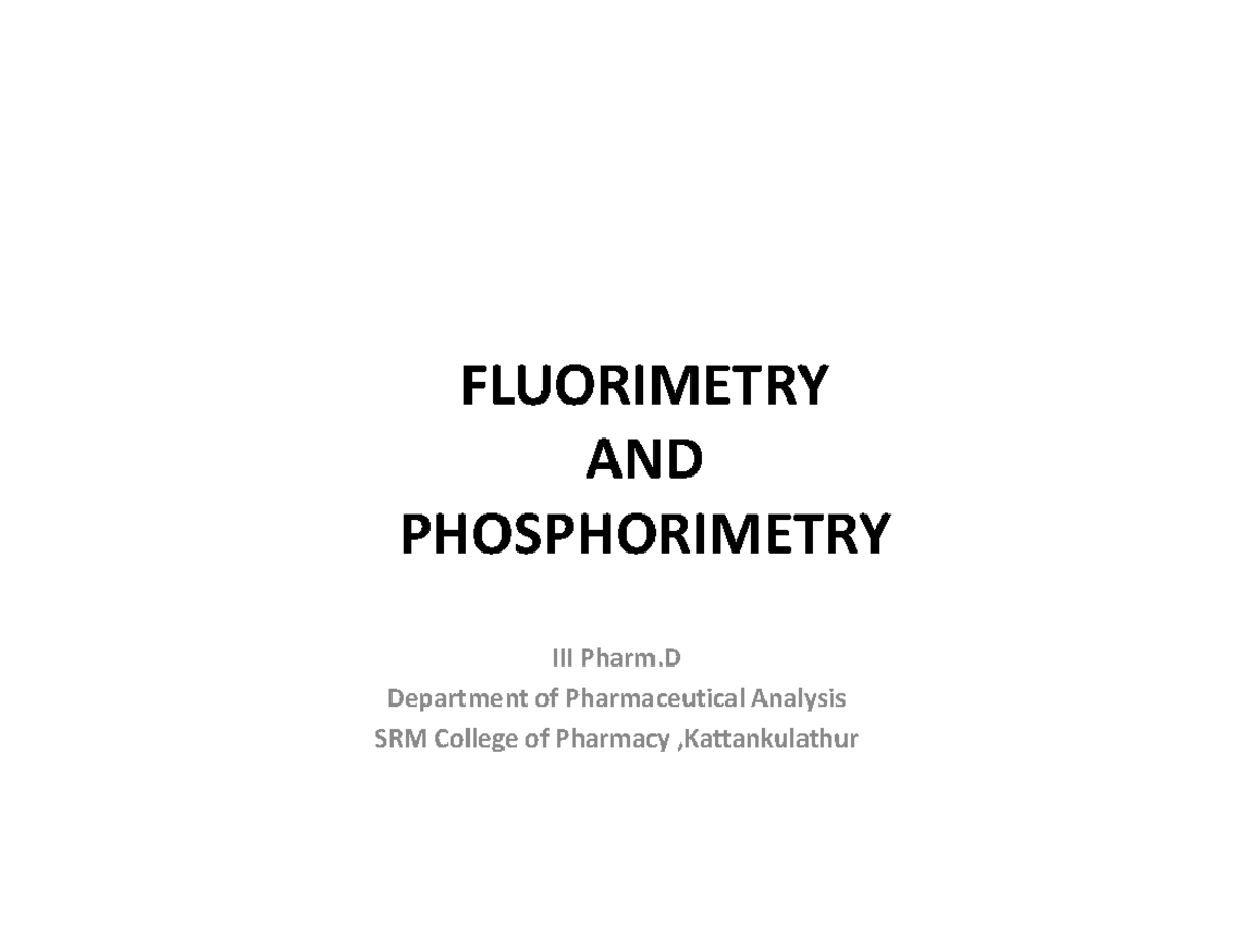 Principle of Fluorimetry Lecture notes 5 Pharmacy SGBAU Studocu