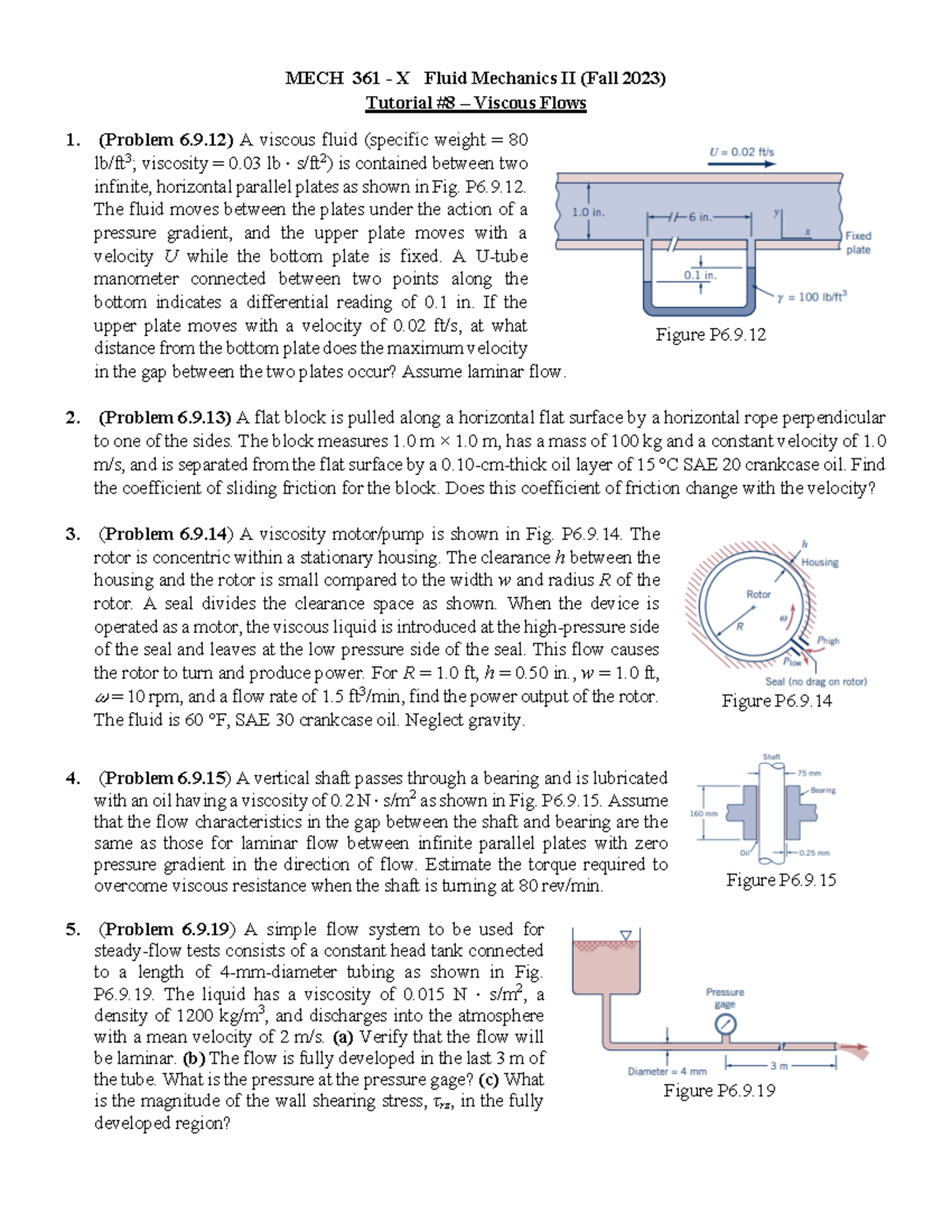 Tutorial 8 - Viscous flows - QA - MECH 361 - X Fluid Mechanics II (Fall ...