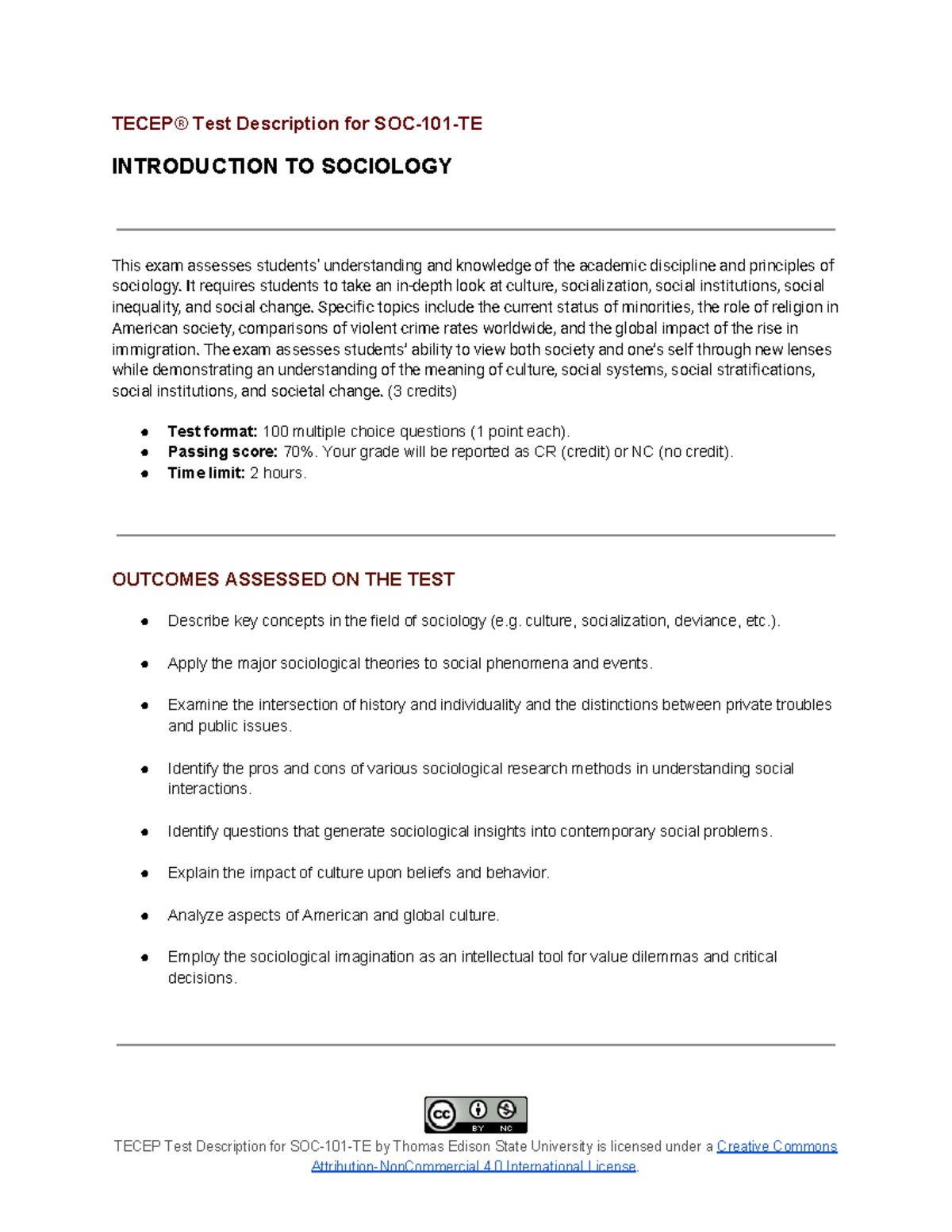 SOC-101 - Answer Key - TECEP® Test Description For SOC-101-TE ...